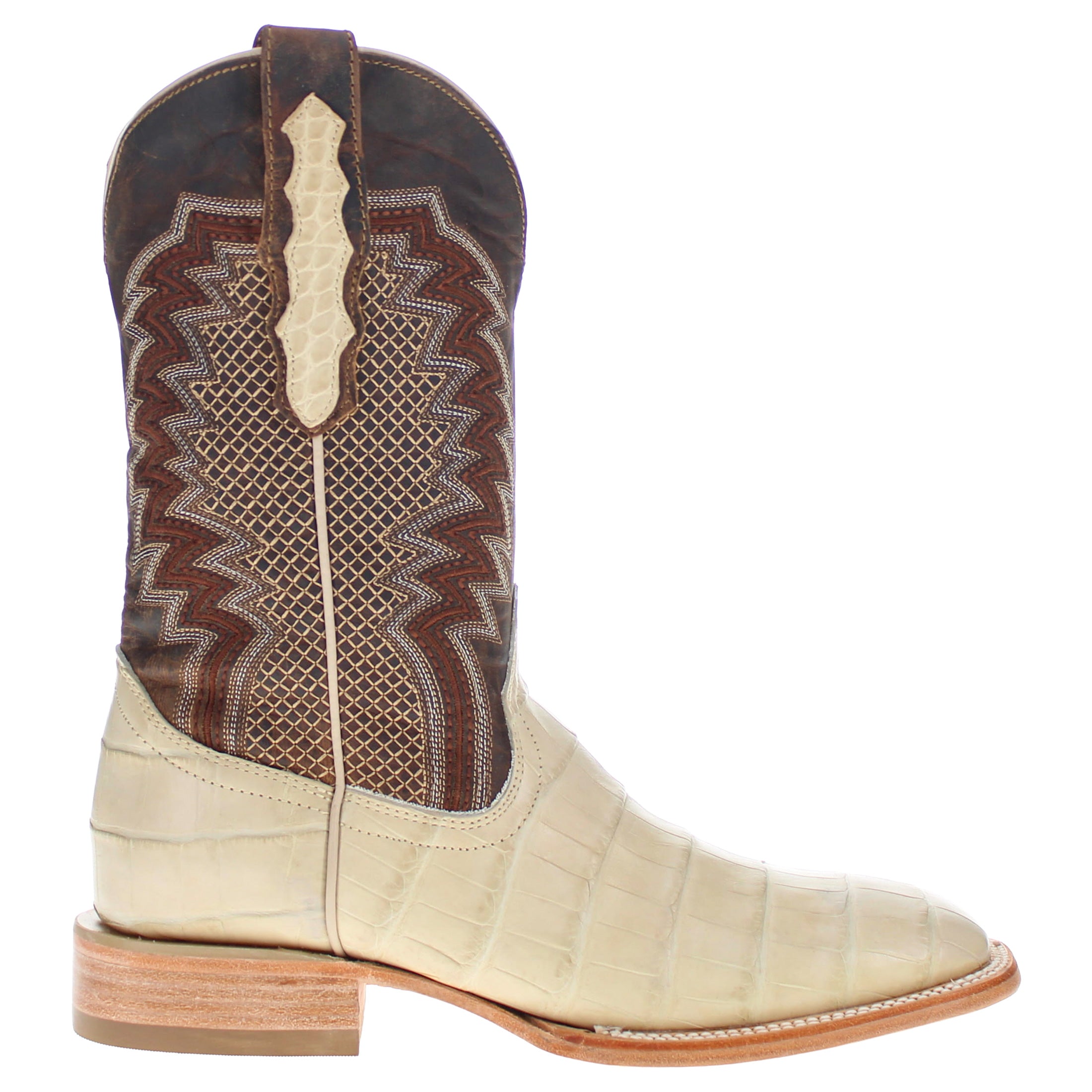Men's Bone American Alligator Belly Square Toe Cowboy Boots by Vaccari