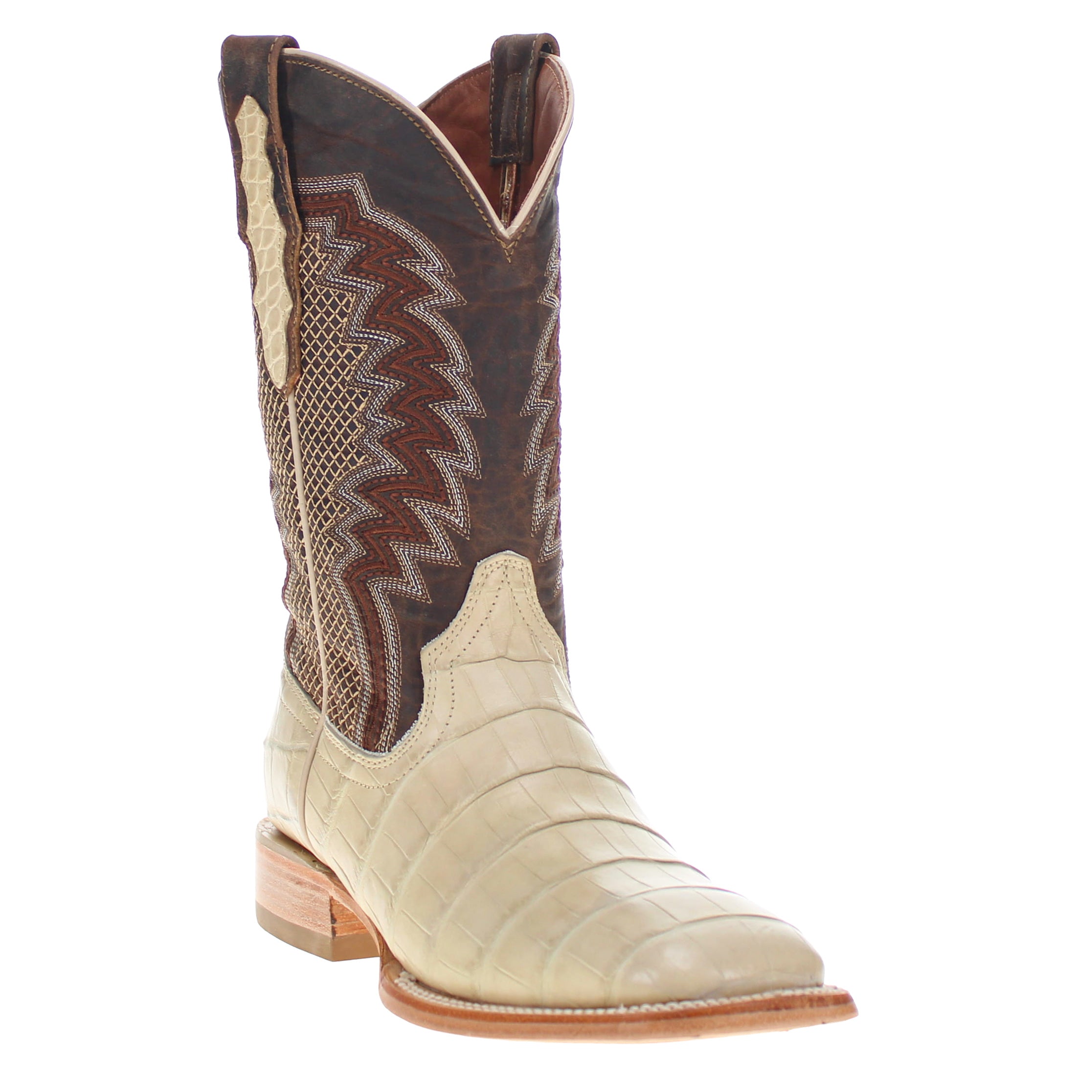 Men's Bone American Alligator Belly Square Toe Cowboy Boots by Vaccari