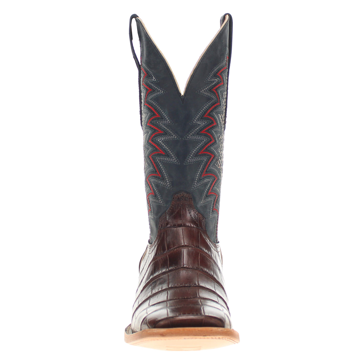 Navarro western boots, dark suede with red/gray embroidery, brown leather toe and heel