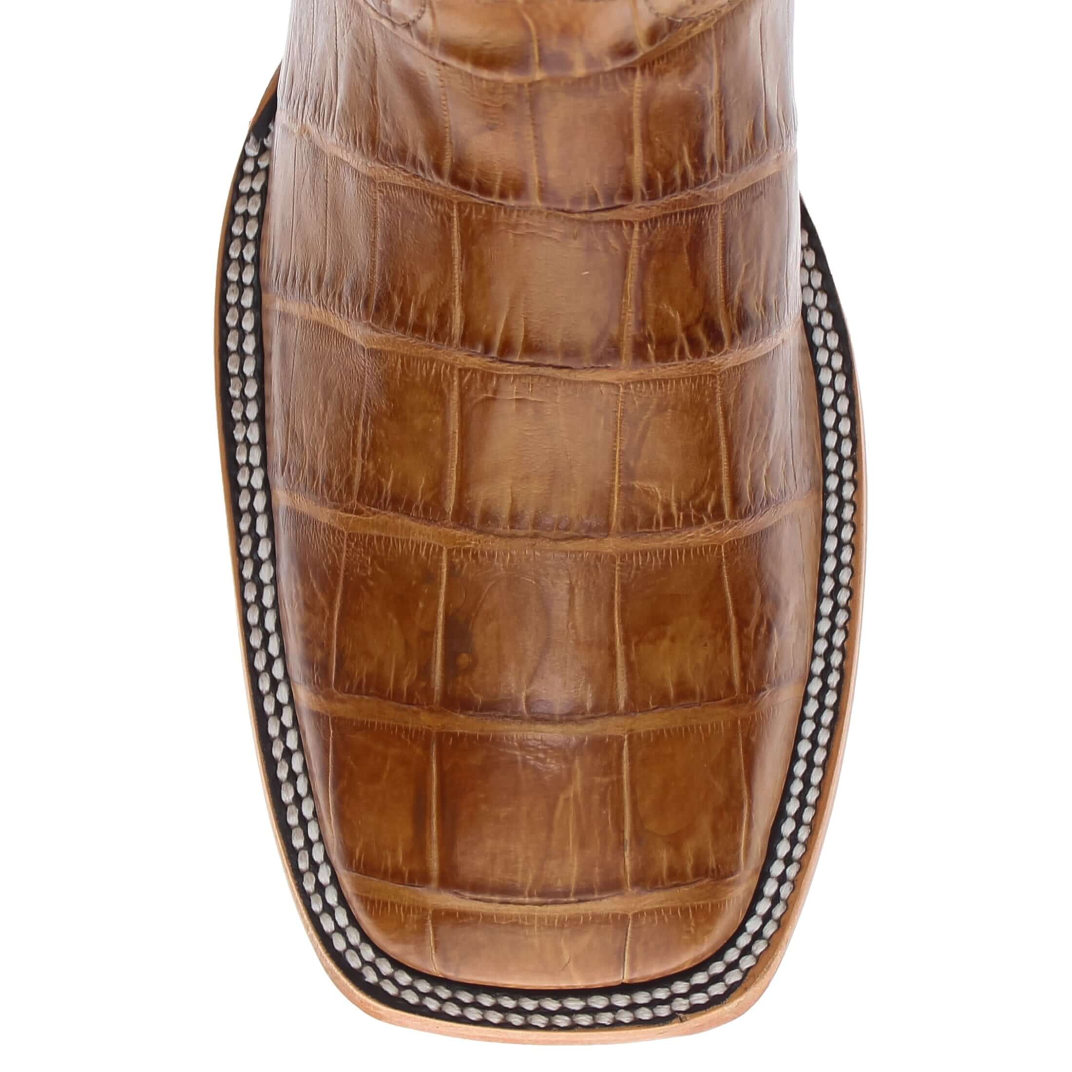 Mens Tan American Alligator Belly Tail Square Toe Cowboy Boots by Vaccari