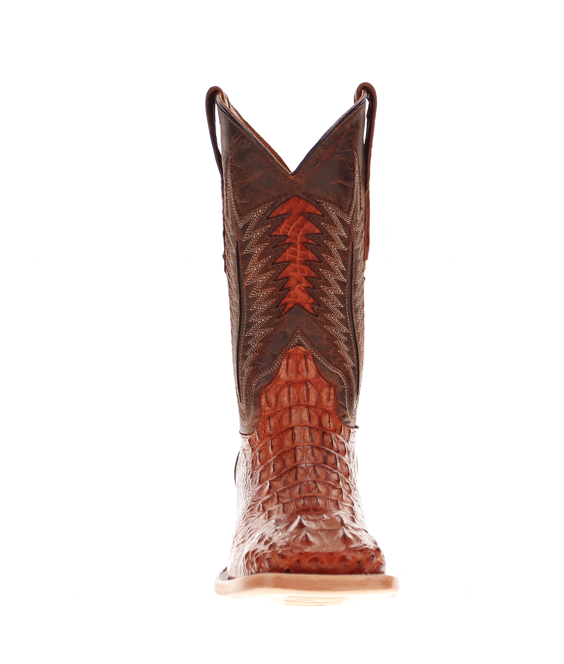 Men's Cognac American Alligator Headcut Broad Square Toe Boots Zane by Vaccari