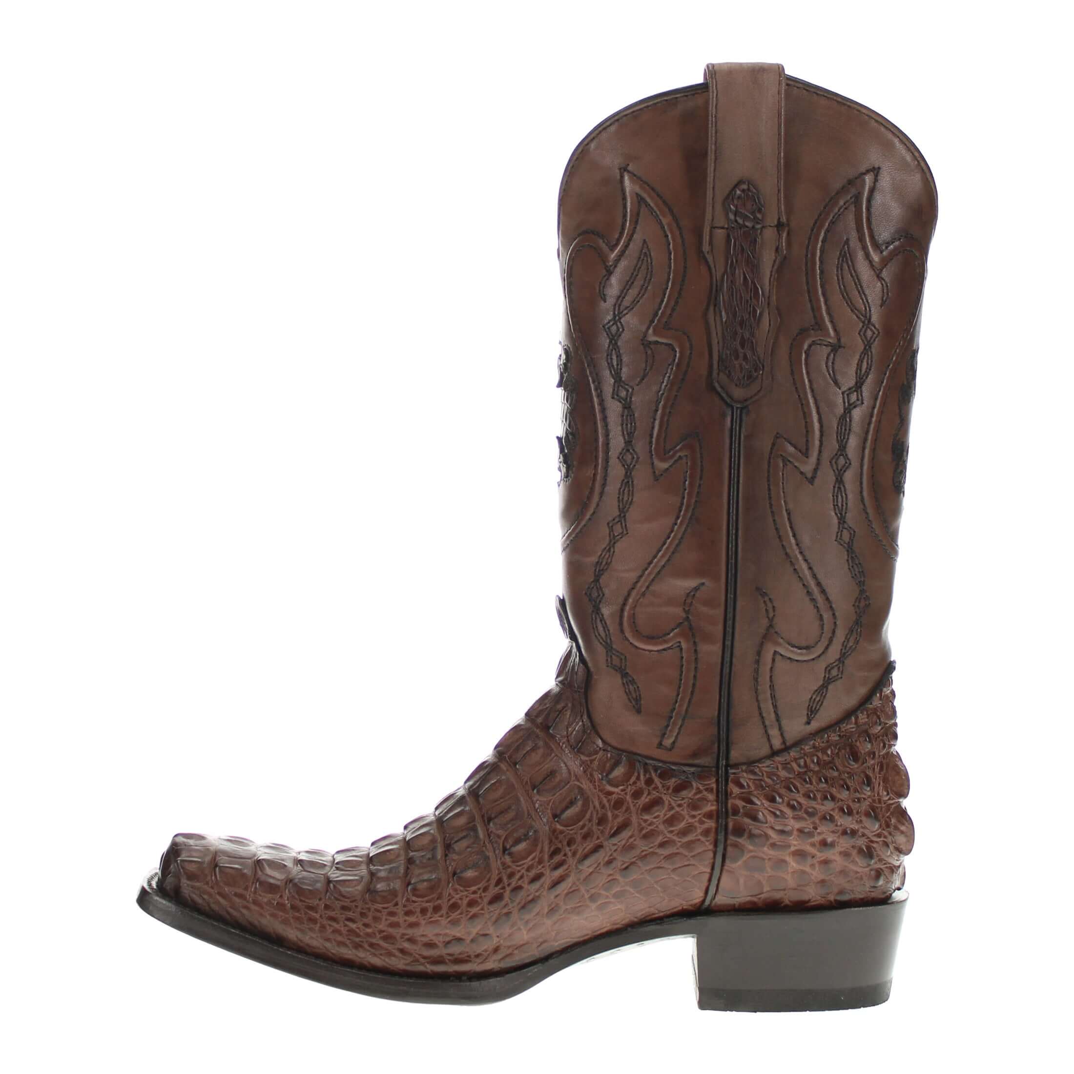 Men's Mocha American Alligator Hornback Boots With Inlays by Vaccari