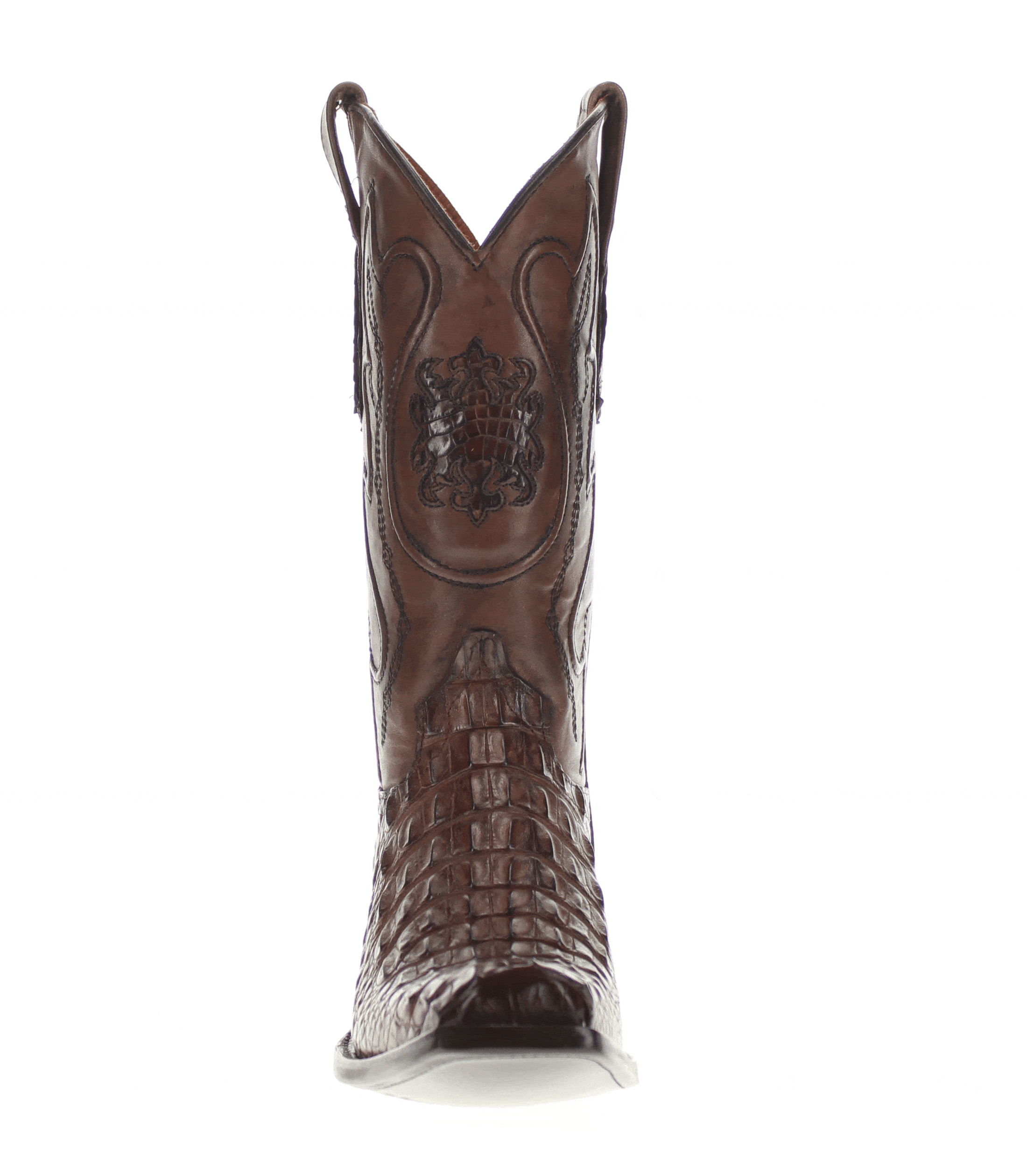 Men's Mocha American Alligator Hornback Boots With Inlays by Vaccari
