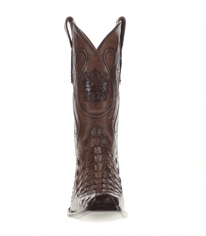 Men's Mocha American Alligator Hornback Boots With Inlays by Vaccari
