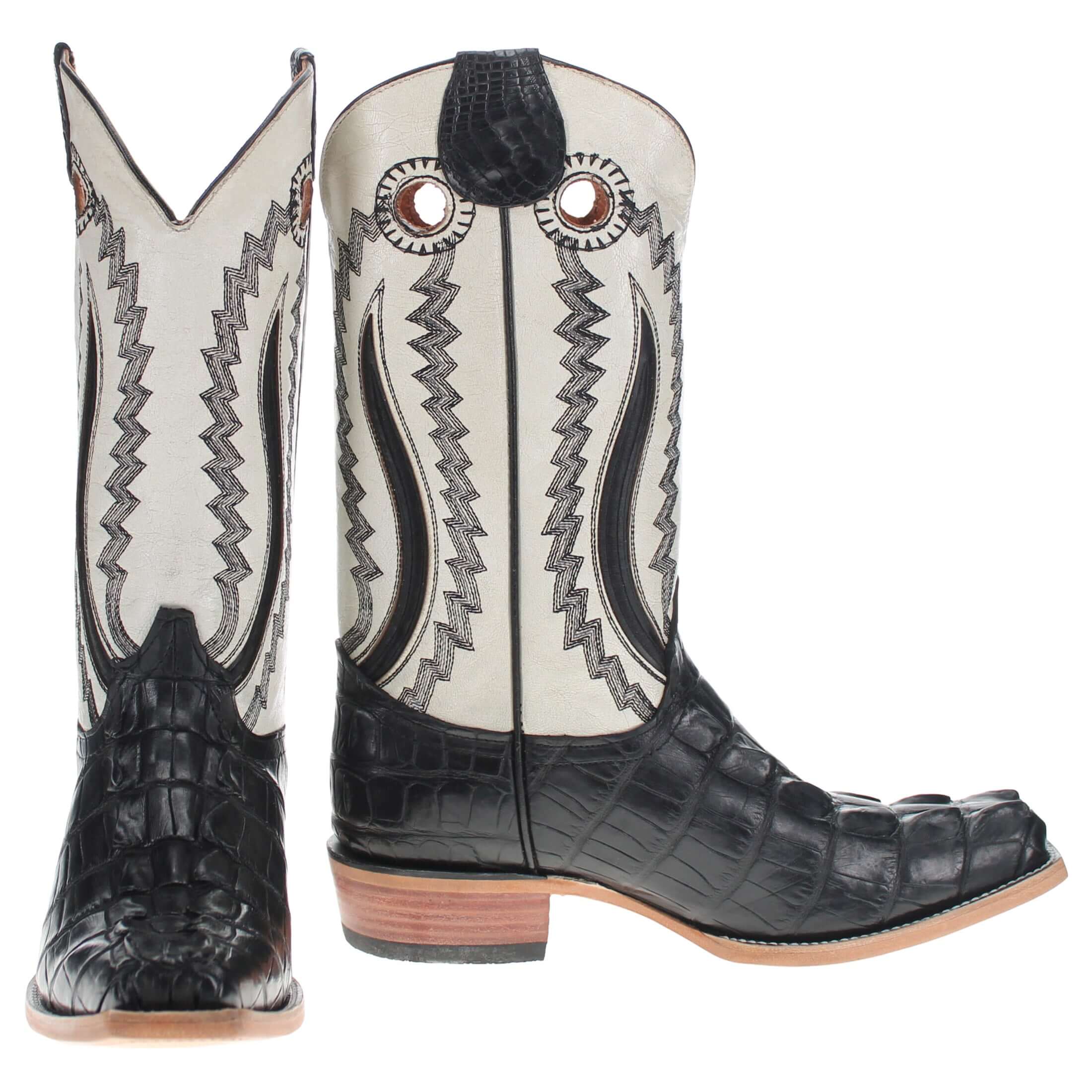 Men's Black Alligator Hornback Tail Cowboy Boots Roman by Vaccari Core