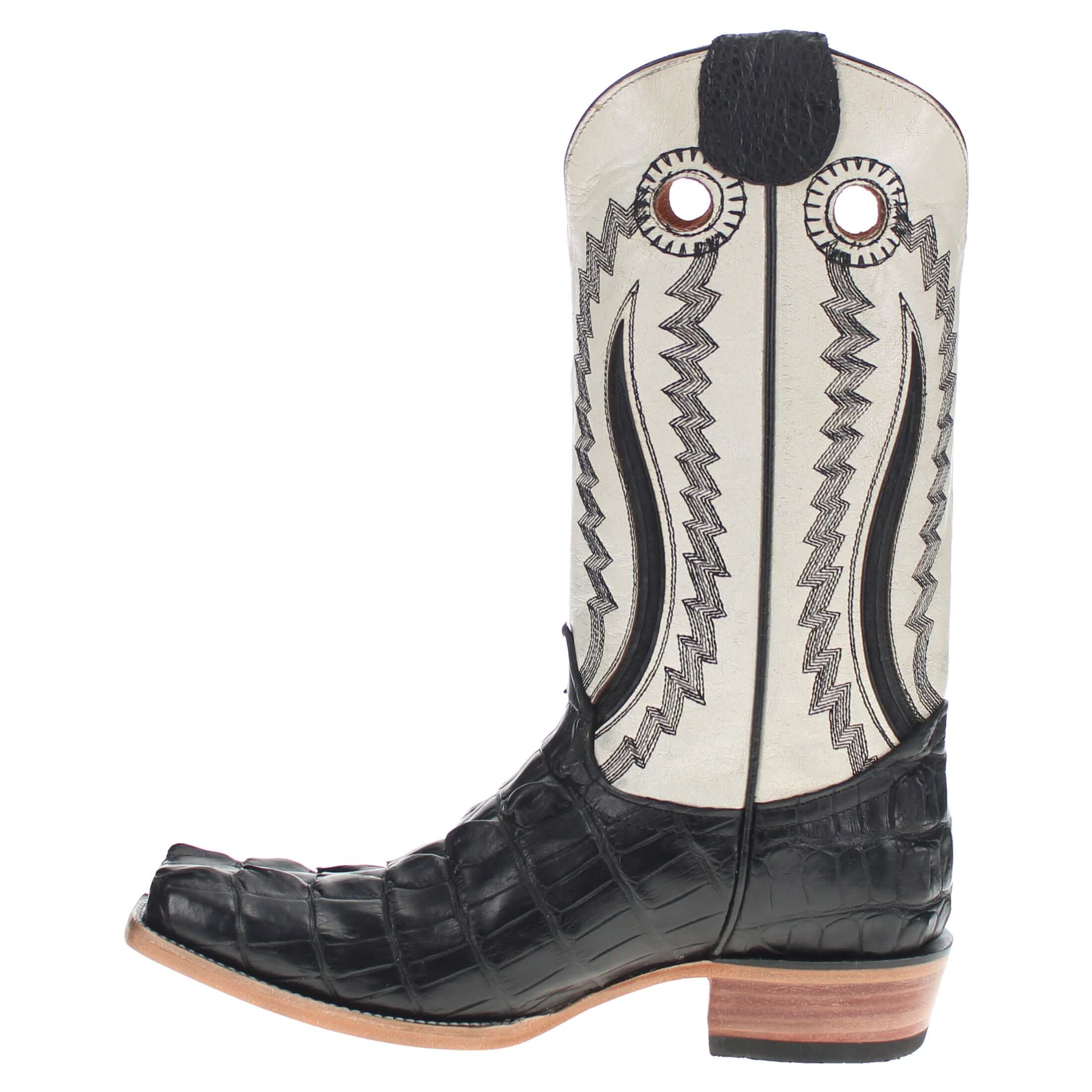 Men's Black Alligator Hornback Tail Cowboy Boots Roman by Vaccari Core