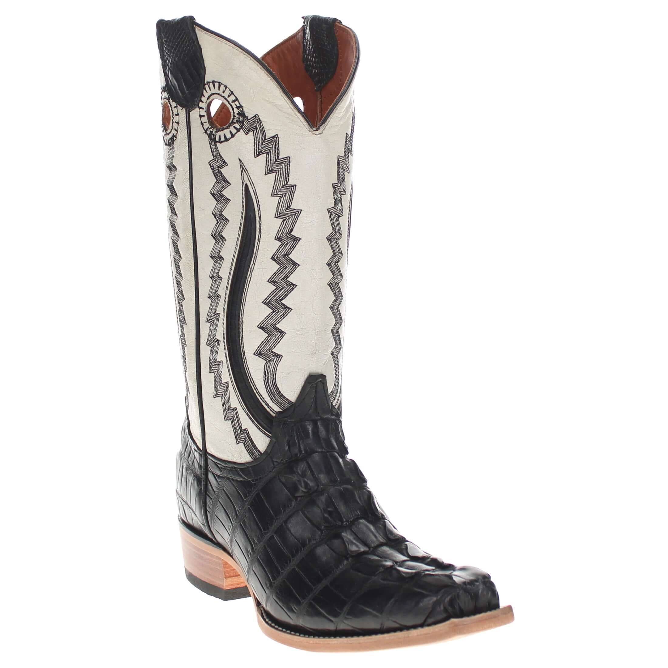 Men's Black Alligator Hornback Tail Cowboy Boots Roman by Vaccari Core