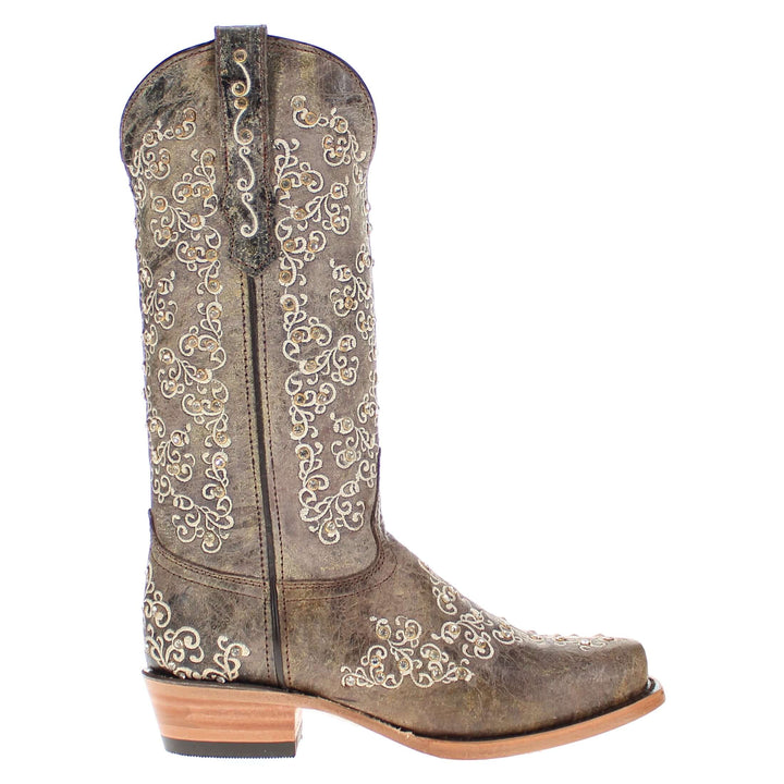 Women's Vaccari Distressed Brown Snip Toe Crystal Embellished Cowgirl Boots | Brooklyn #select-a-toe_narrow-square