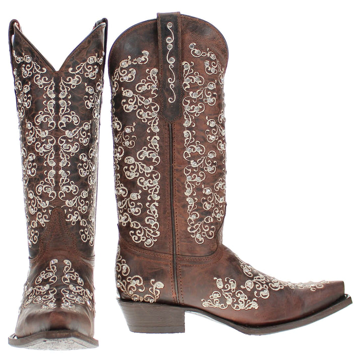 Women's Mocha Snip Toe Crystal Embellished Vaccari Boots