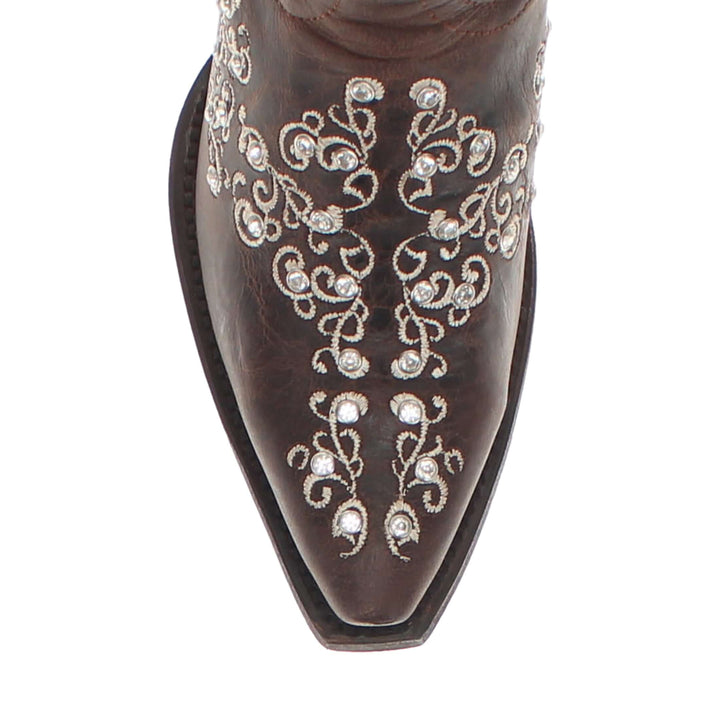 Women's Mocha Snip Toe Crystal Embellished Vaccari Boots
