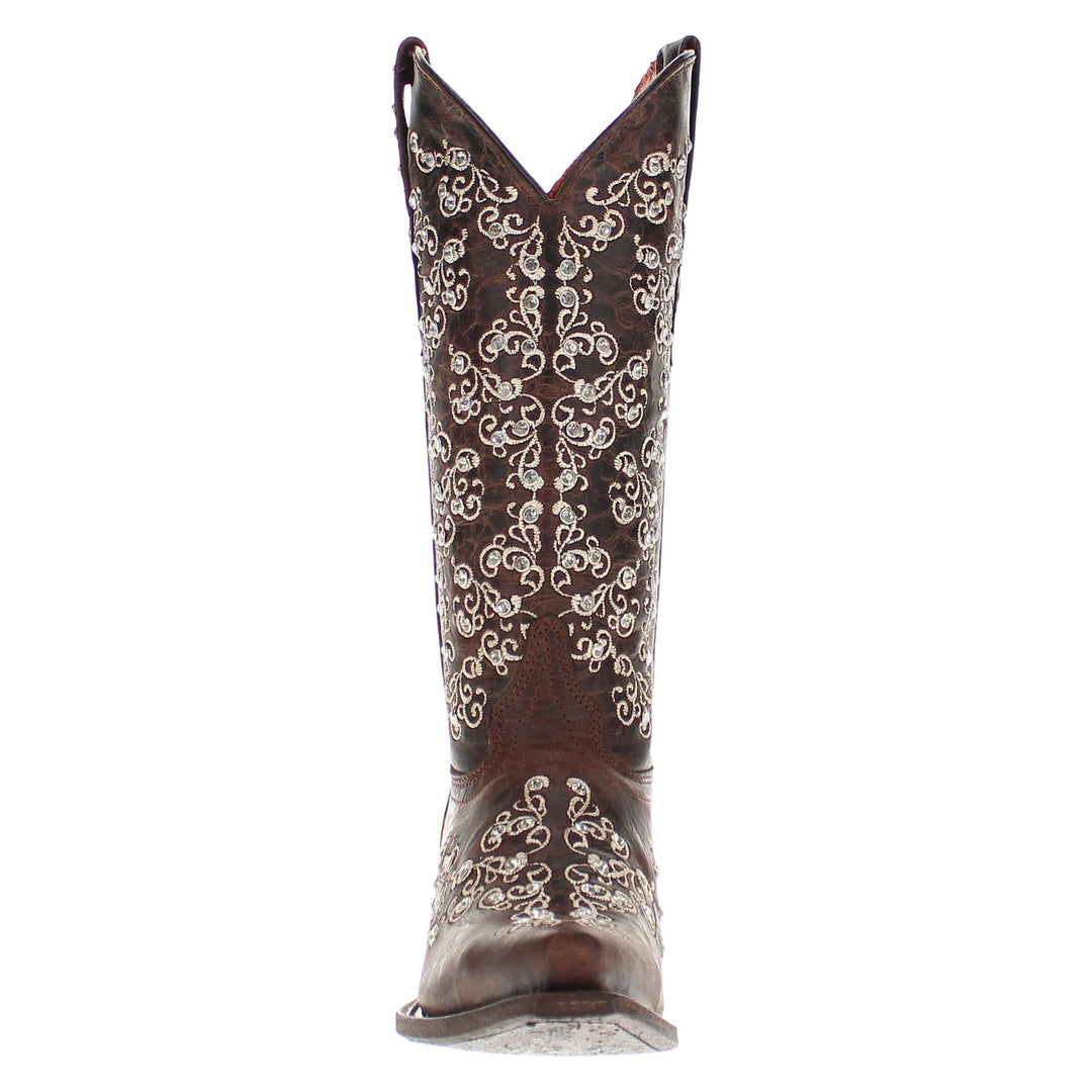 Women's Mocha Snip Toe Crystal Embellished Vaccari Boots