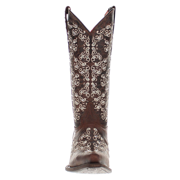 Women's Mocha Snip Toe Crystal Embellished Vaccari Boots