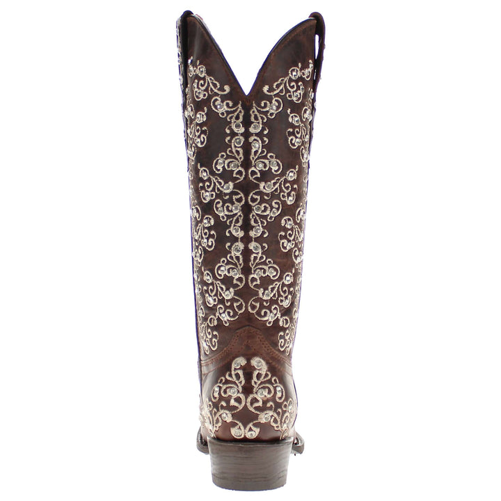 Women's Mocha Snip Toe Crystal Embellished Vaccari Boots