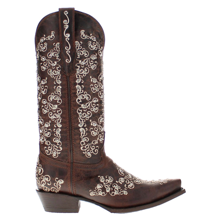 Women's Mocha Snip Toe Crystal Embellished Vaccari Boots