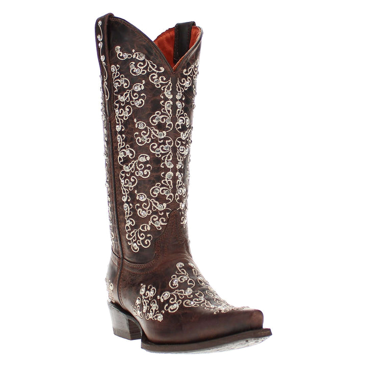 Women's Mocha Snip Toe Crystal Embellished Vaccari Boots