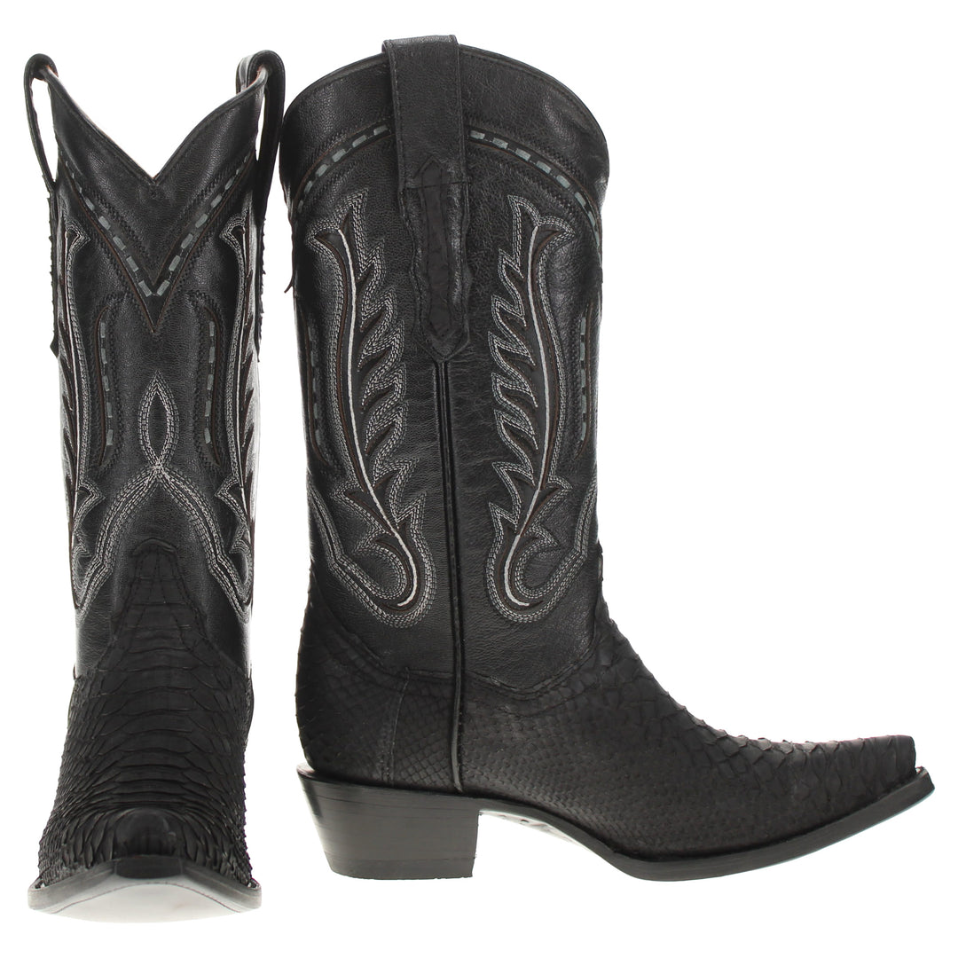 Womens Black Python Leather Snip toe Western Snip Toe Boots by Vaccari