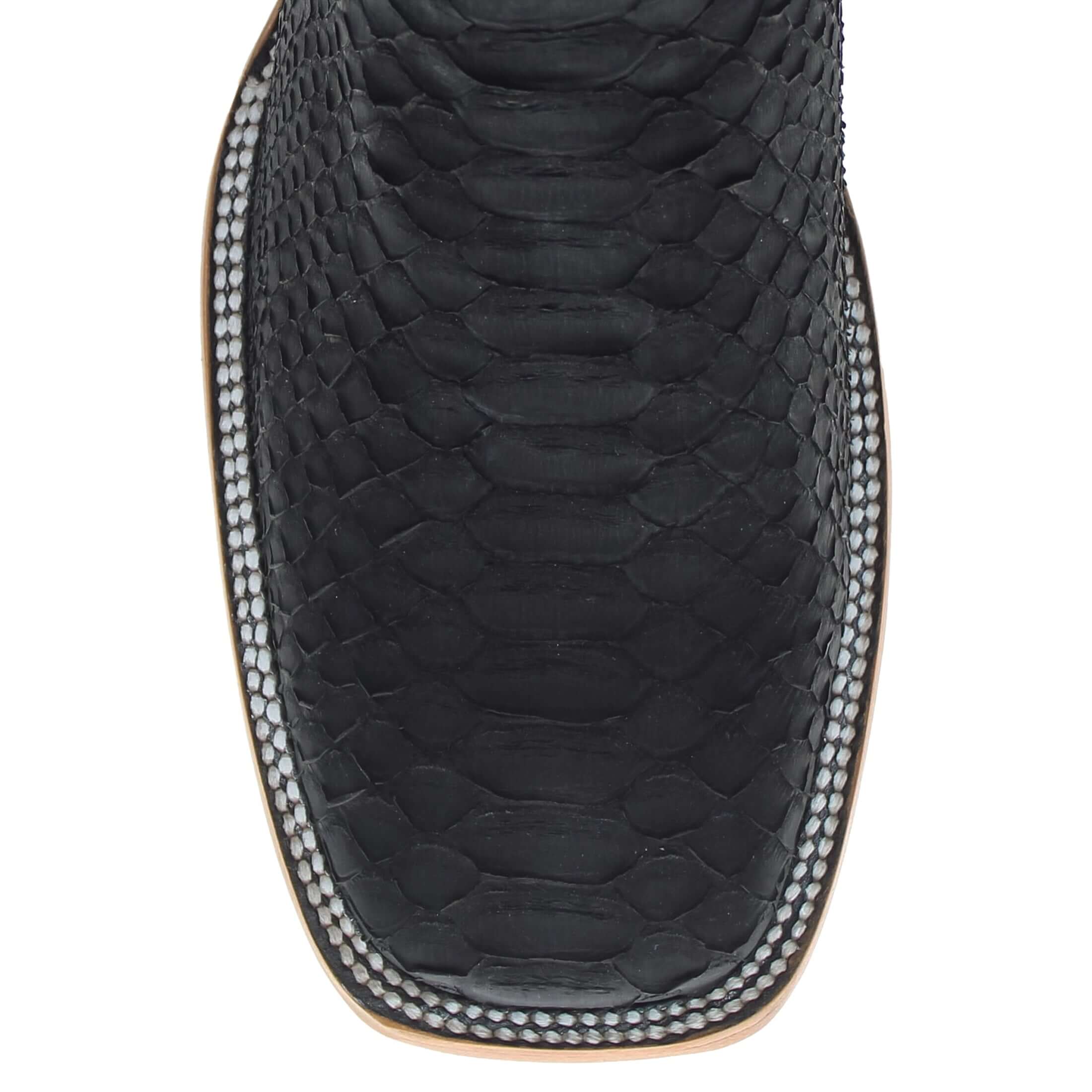 Mens Black Python Snake Leather Square Toe Cowboy Boots by Vaccari