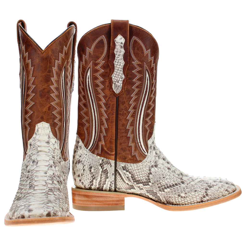 Men's Natural Burmese Python Square Toe Cowboy Boots | Vaccari