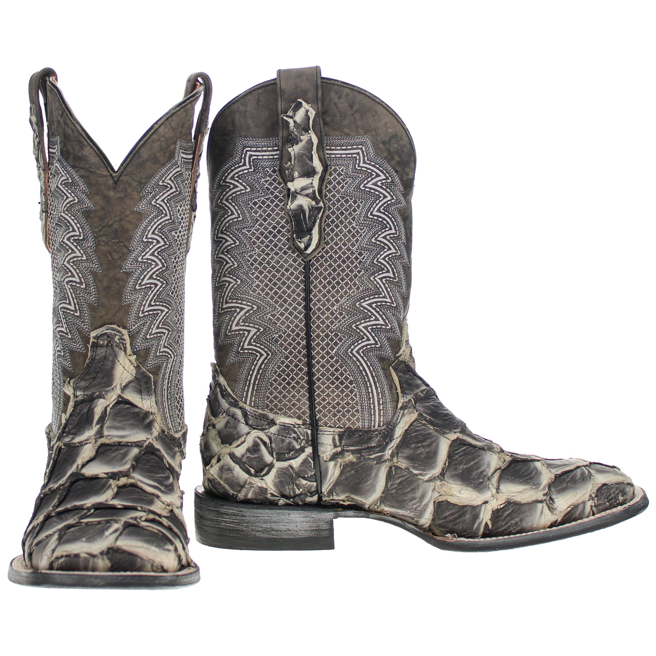 Men's Rustic Gray Pirarucu Fish Square Toe Cowboy Boots by Vaccari