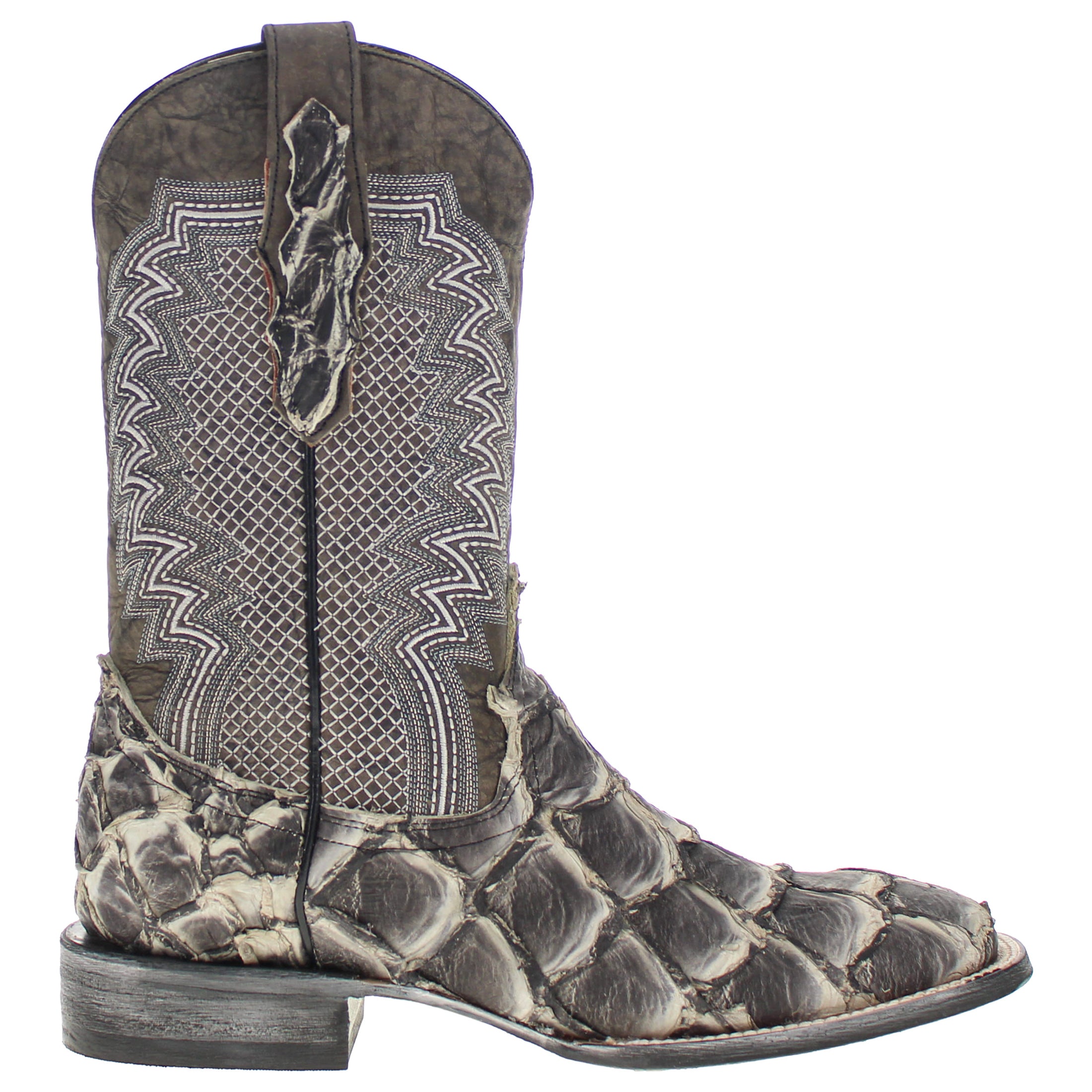 Men's Rustic Gray Pirarucu Fish Square Toe Cowboy Boots by Vaccari