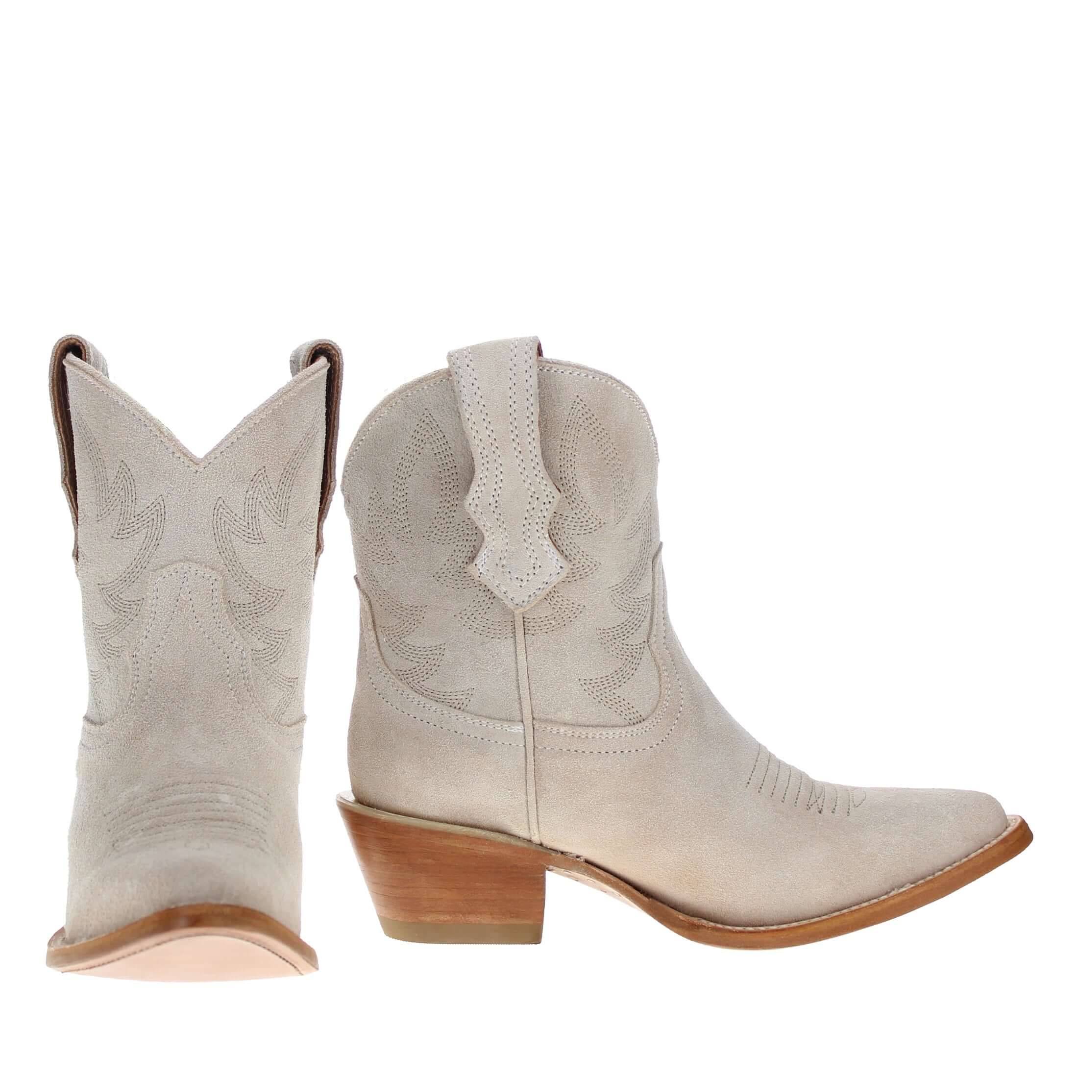 Women's Ivory Suede Leather Cowgirl Booties Emma by Vaccari Core