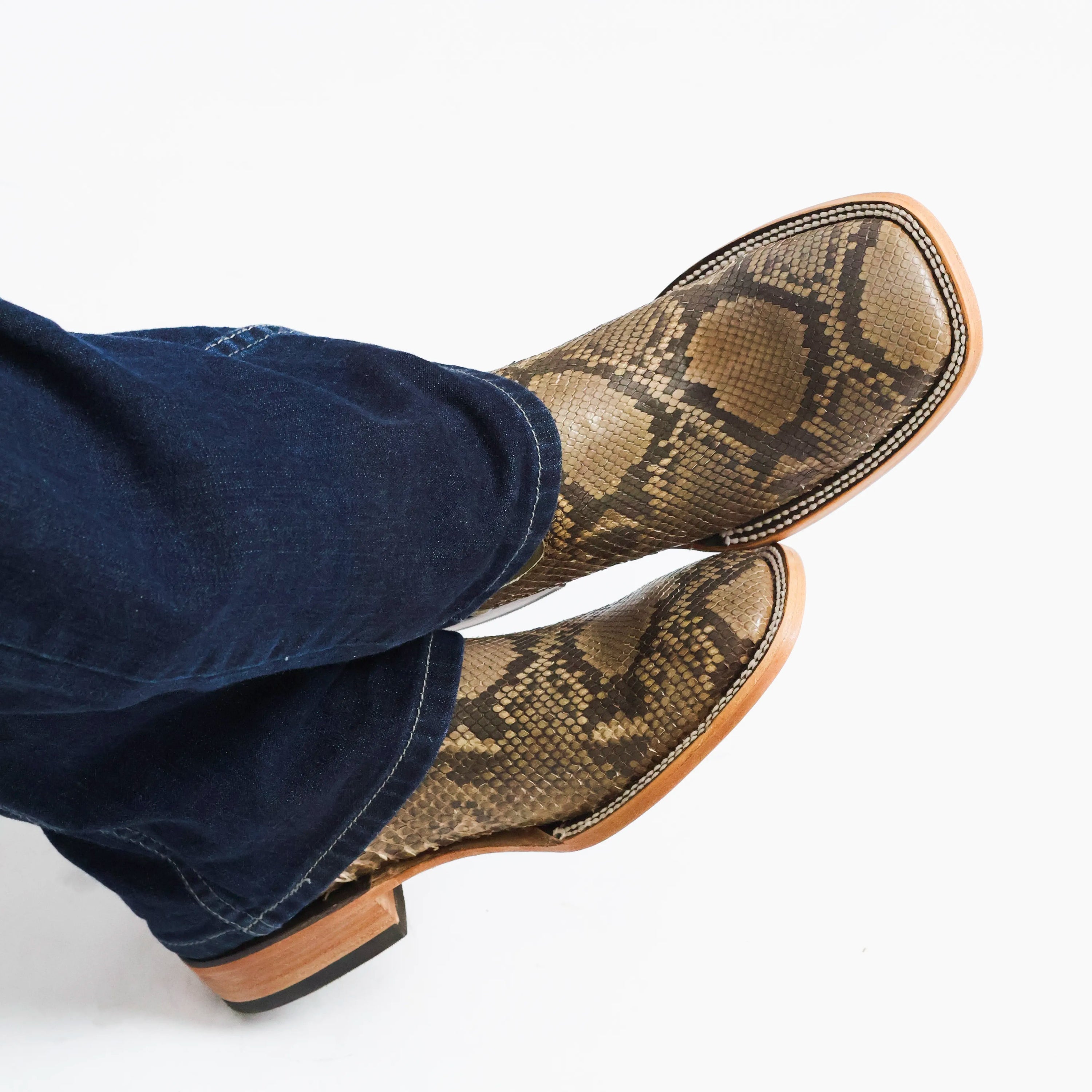 Men's Beige Python BS Toe Cowboy Boots by Vaccari
