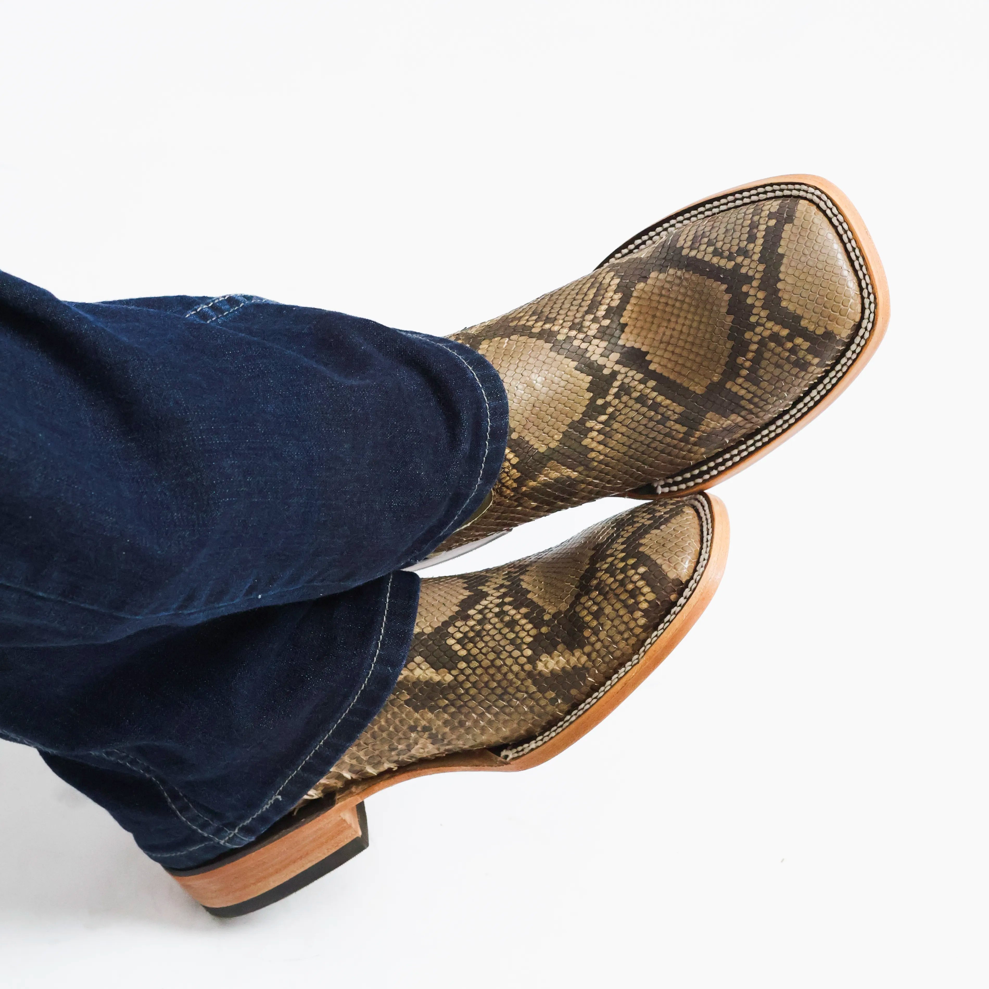 Men's Beige Python BS Toe Cowboy Boots by Vaccari