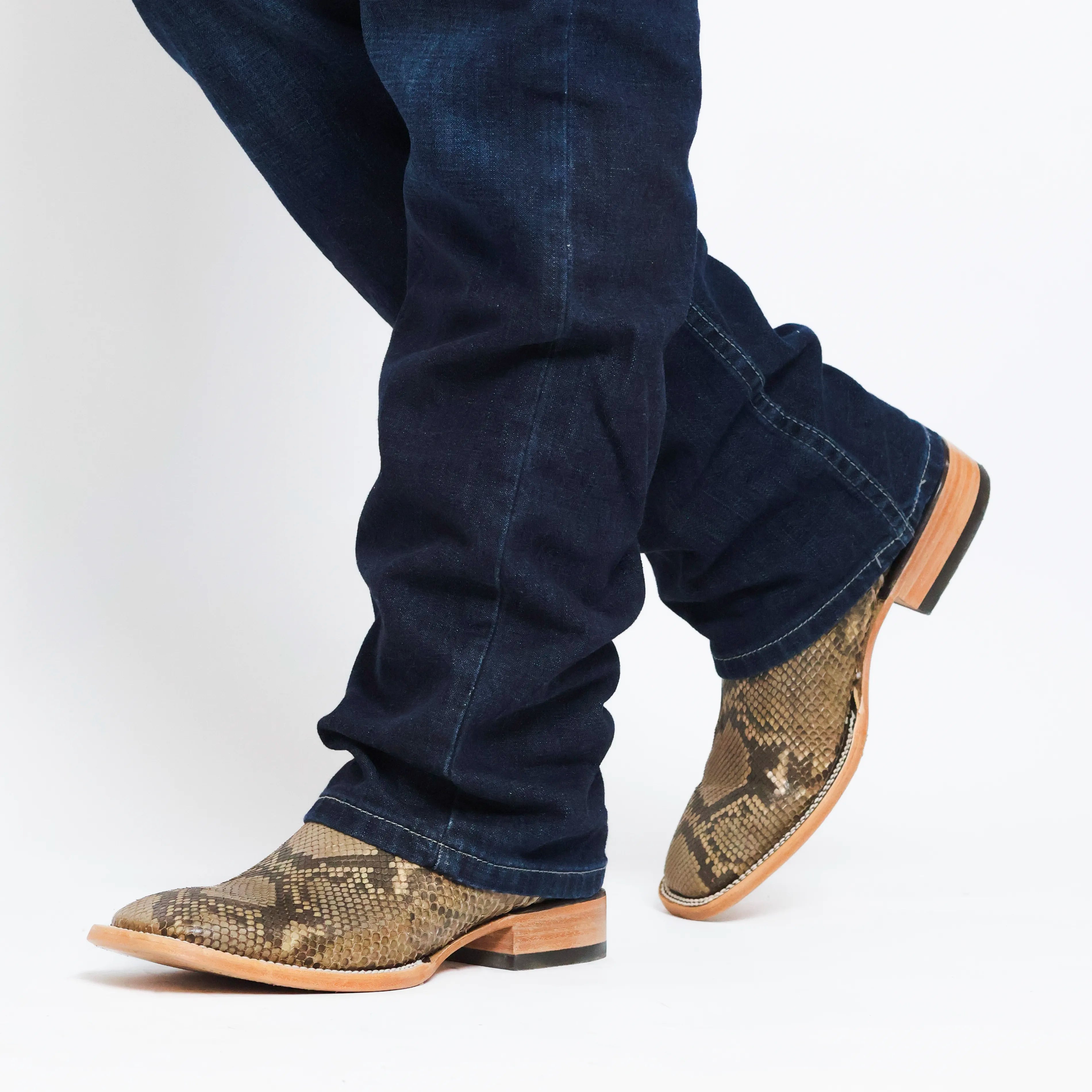Men's Beige Python BS Toe Cowboy Boots by Vaccari