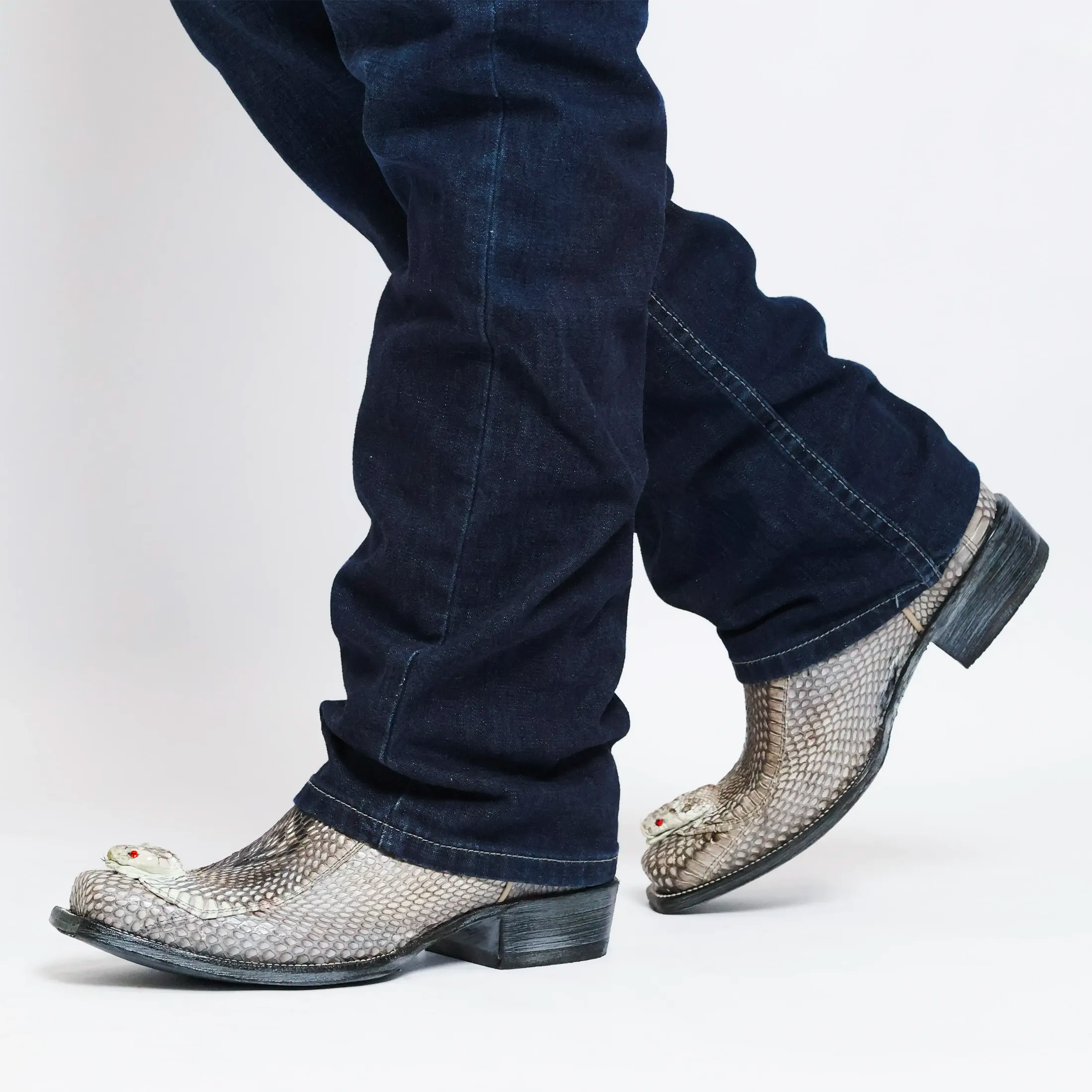 Men's Natural Cobra with the Head Square Toe Cowboy Boots by Vaccari