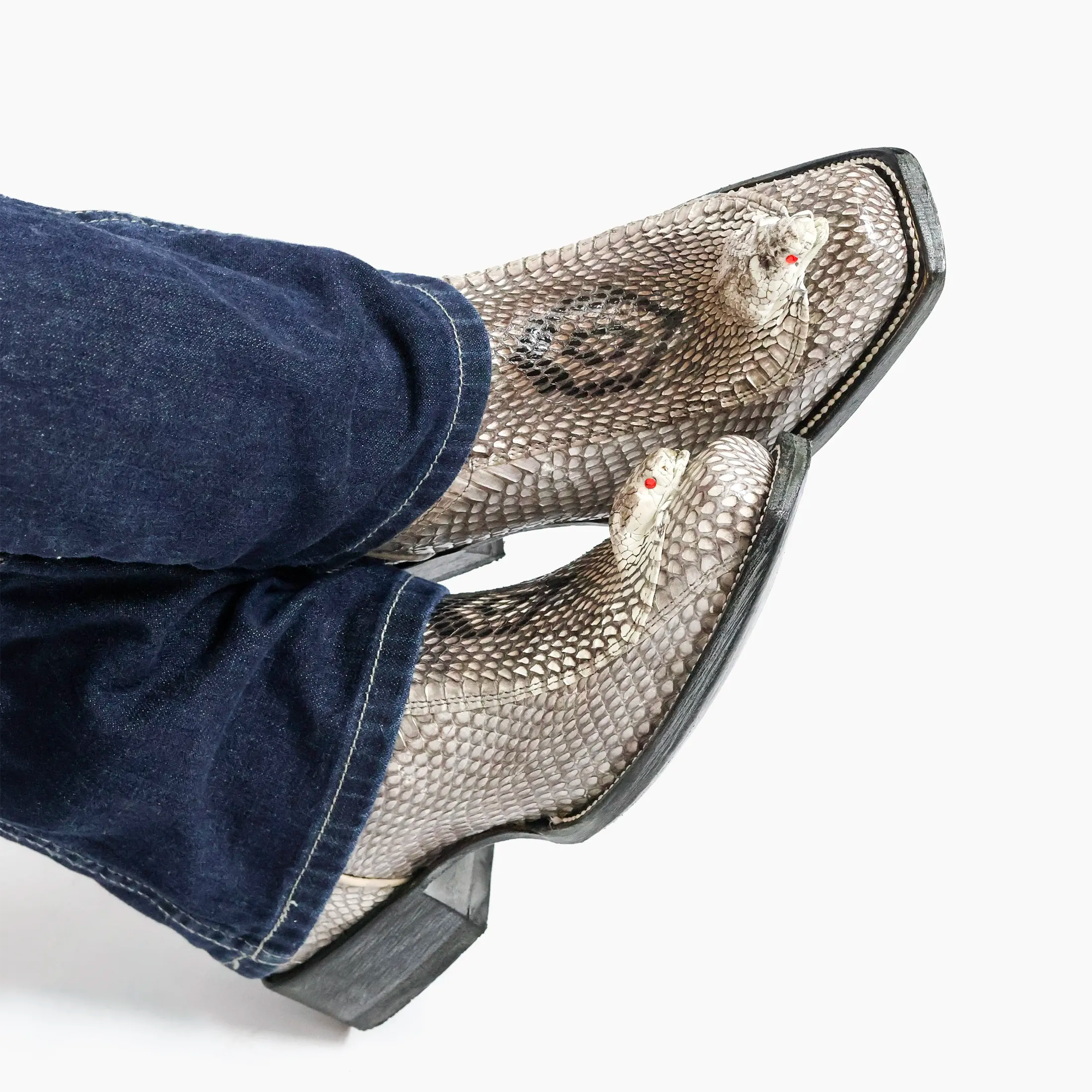 Men's Natural Cobra with the Head Square Toe Cowboy Boots by Vaccari