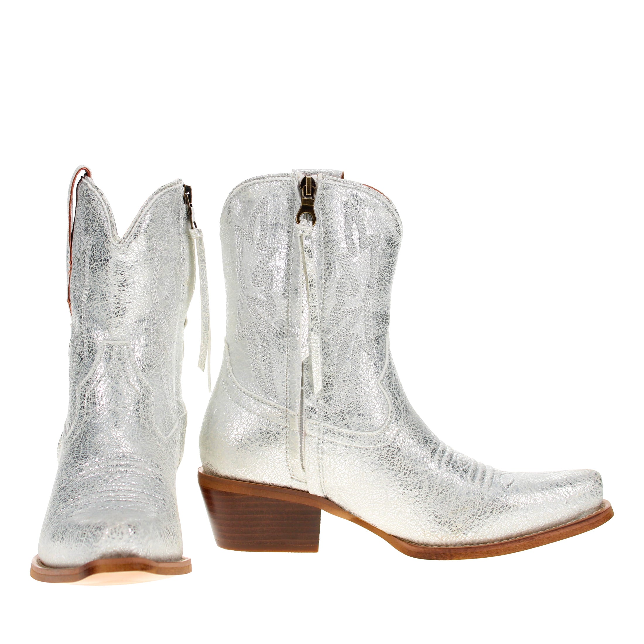 Women's Crackle Sliver Cowgirl Boots with Color Tassel Jane by V by Vaccari