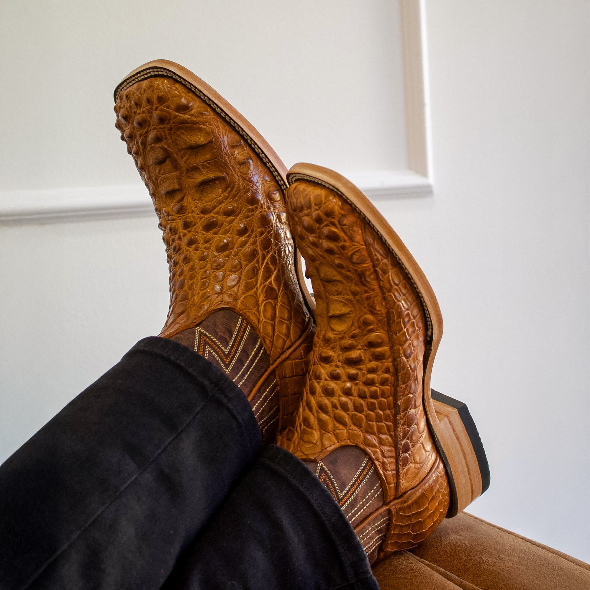Men's Cognac Head Cut Alligator Cowboy Boots Zander Vaccari Boots