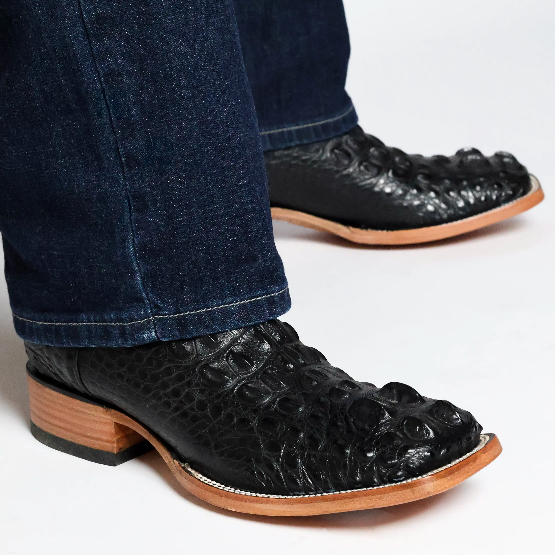 Men's Black American Alligator Headcut Broad Square Toe Boots Zane by Vaccari