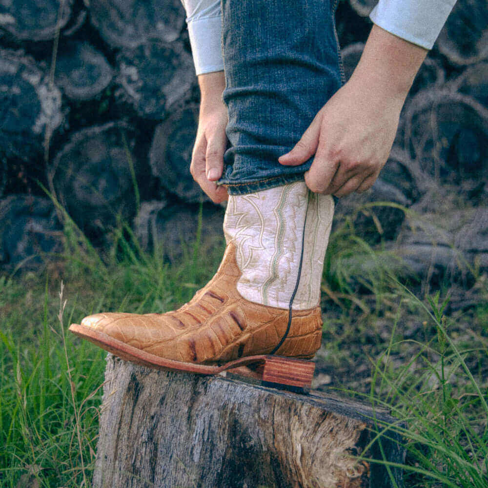 American Alligator Men's Tan Cowboy Boots Zion by Vaccari Core