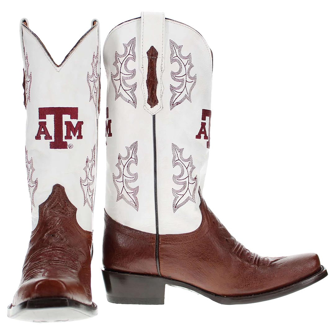 Men's Texas A&M Mocha Smooth Ostrich Cowboy Boots Brooks by Vaccari University