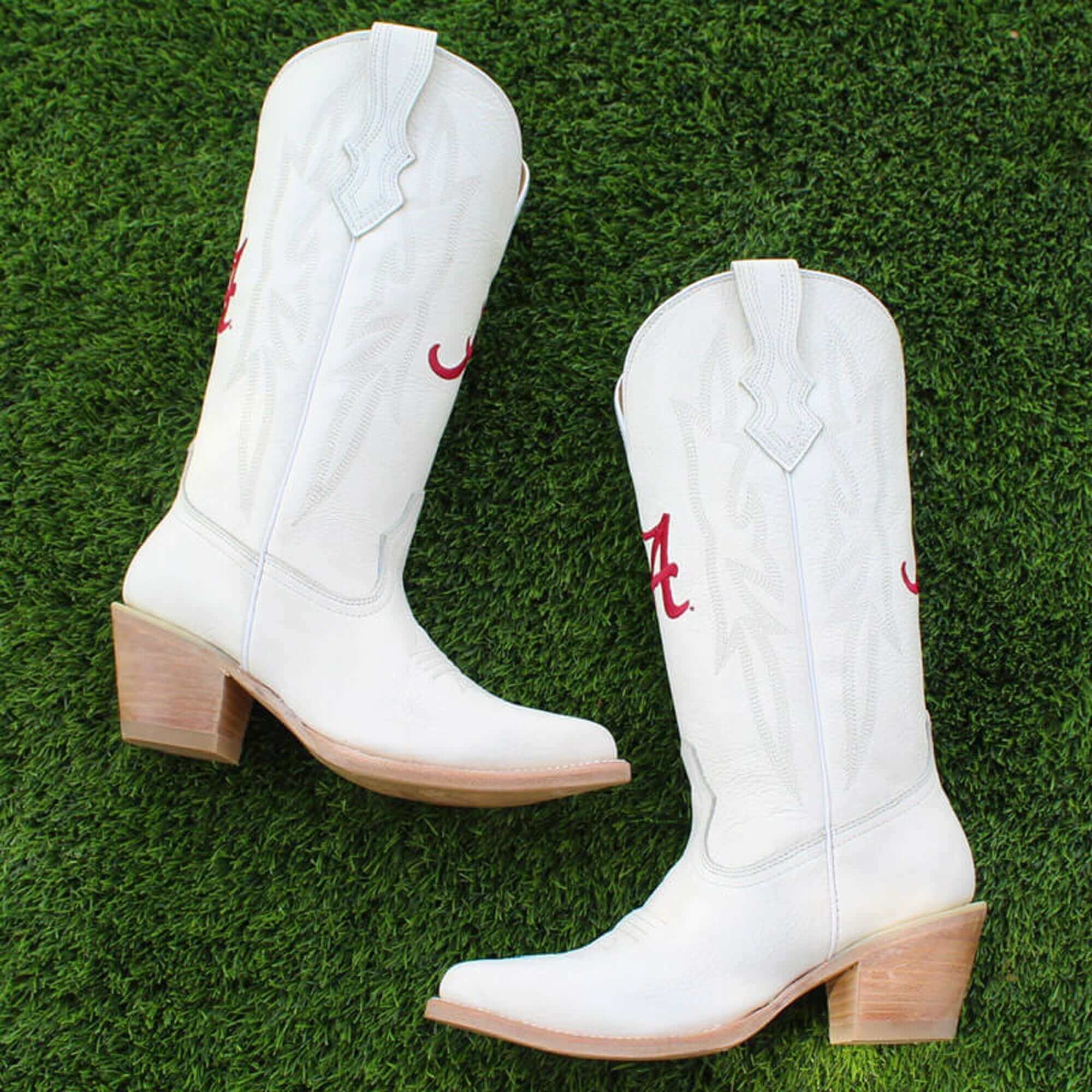 Women's University of Alabama All White Pointed Toe Cowgirl Boots Leighton Vaccari University