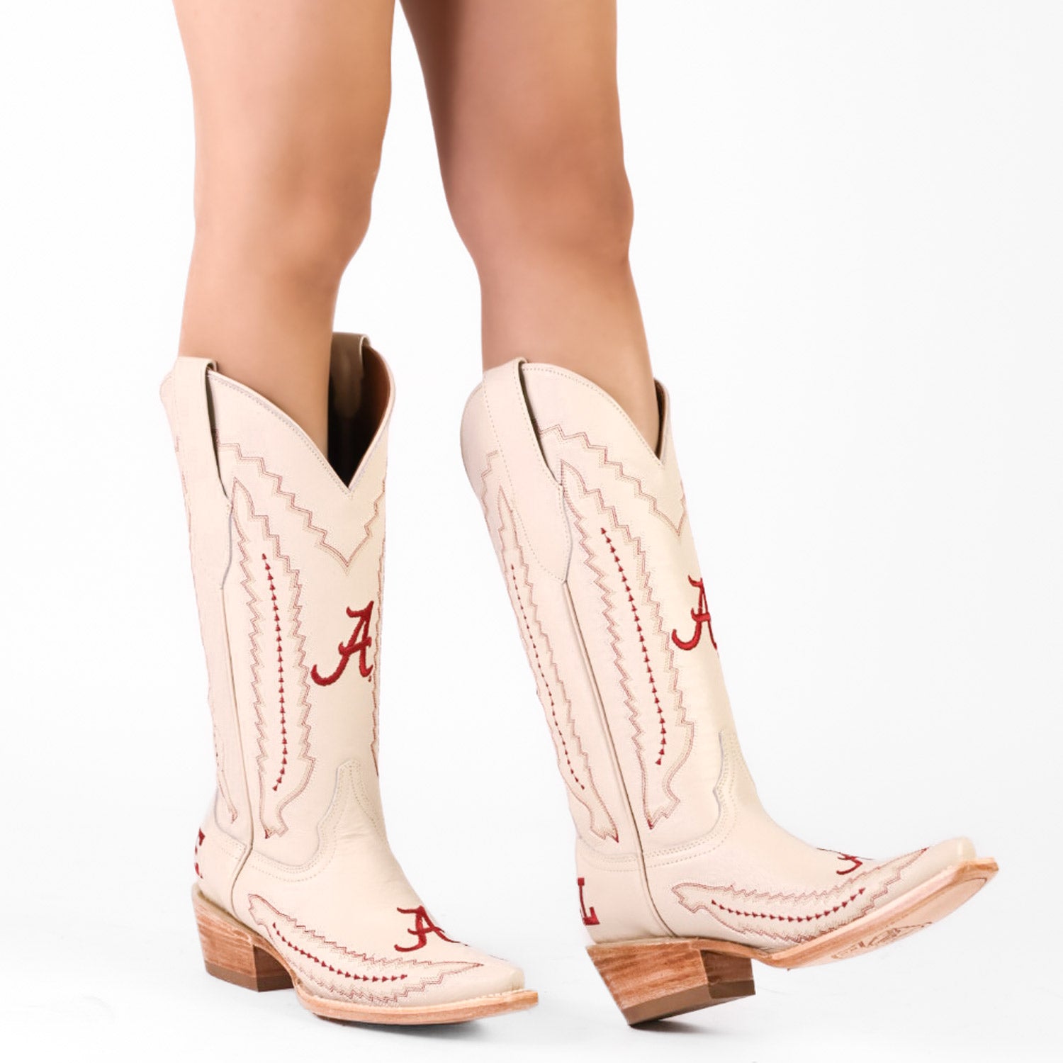 Women's University of Alabama Cowgirl Boots Bone Leather Snip Toe Boots by Vaccari
