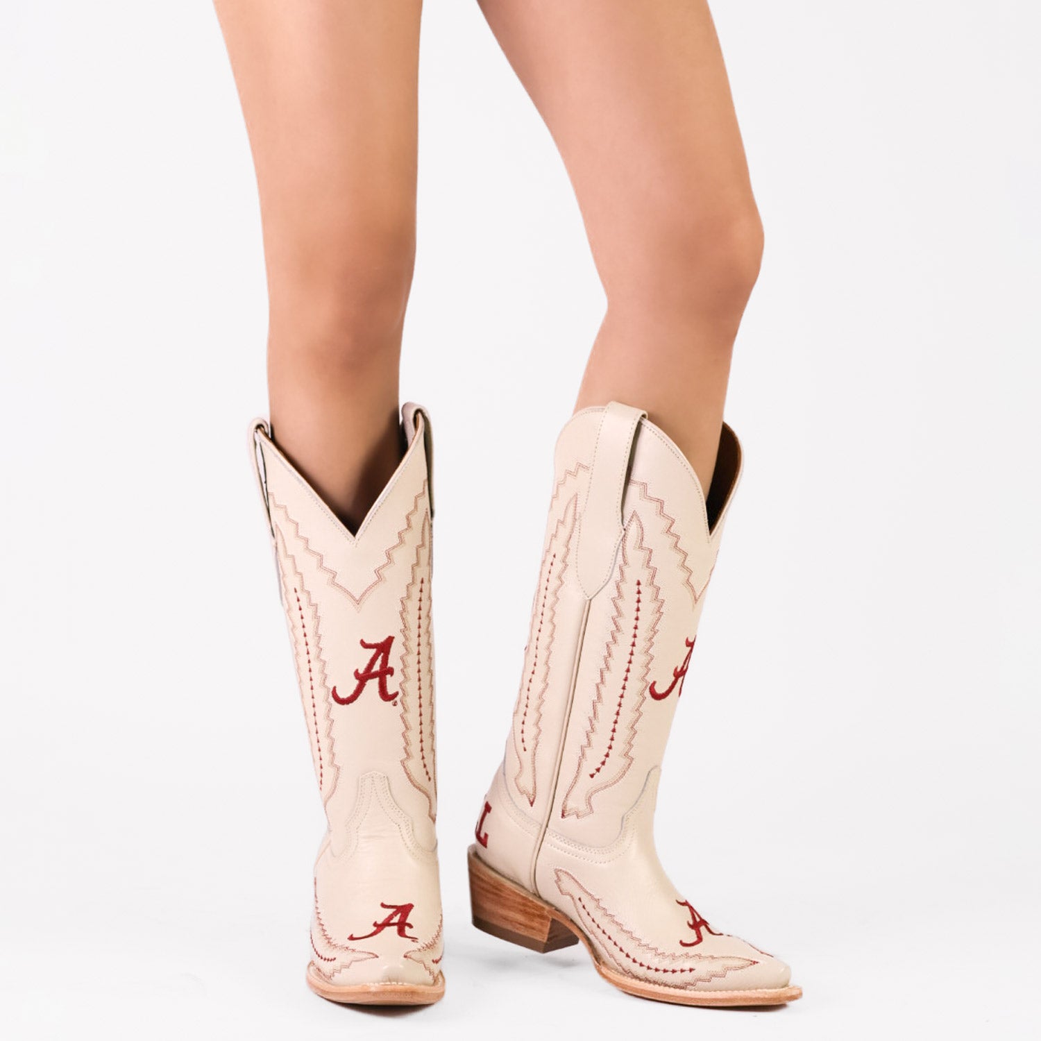 Women's University of Alabama Cowgirl Boots Bone Leather Snip Toe Boots by Vaccari