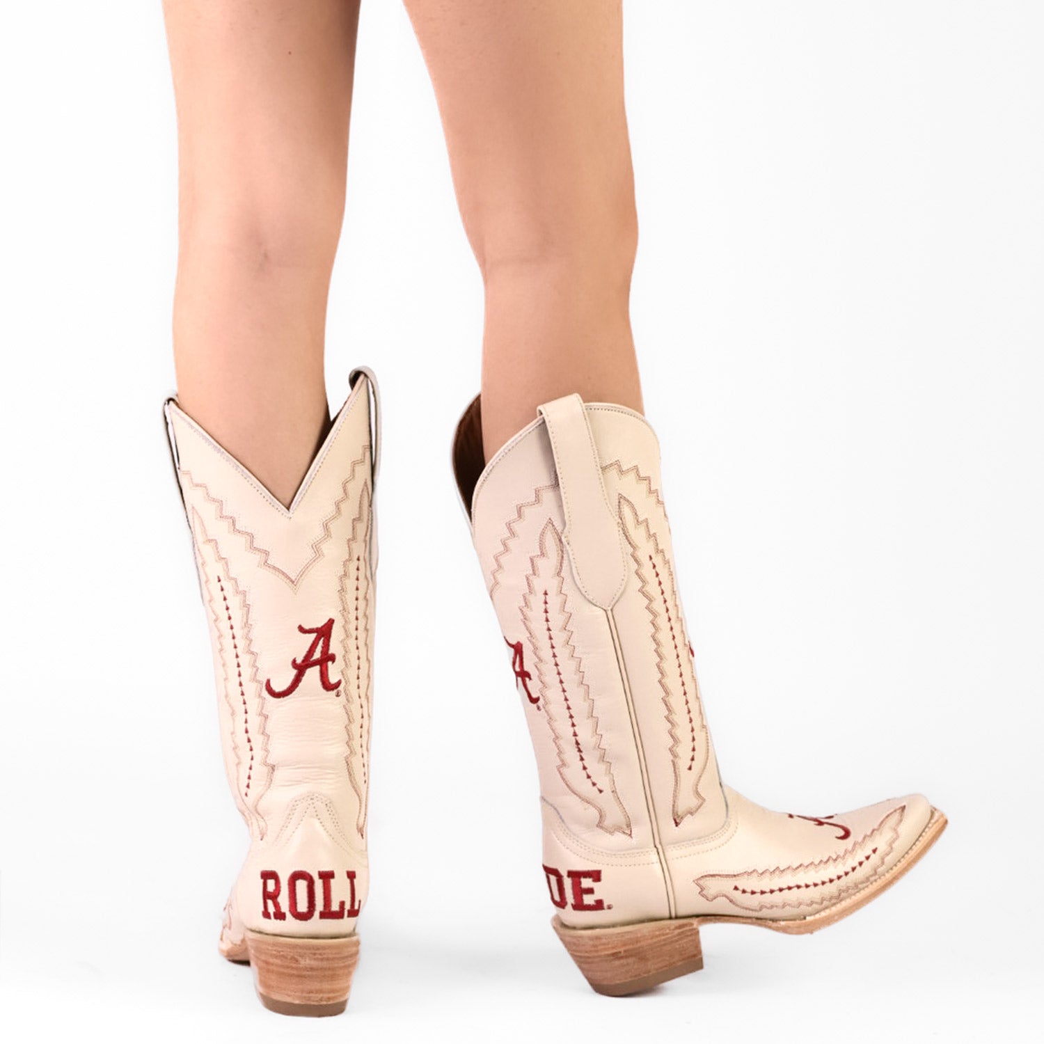 Women's University of Alabama Cowgirl Boots Bone Leather Snip Toe Boots by Vaccari