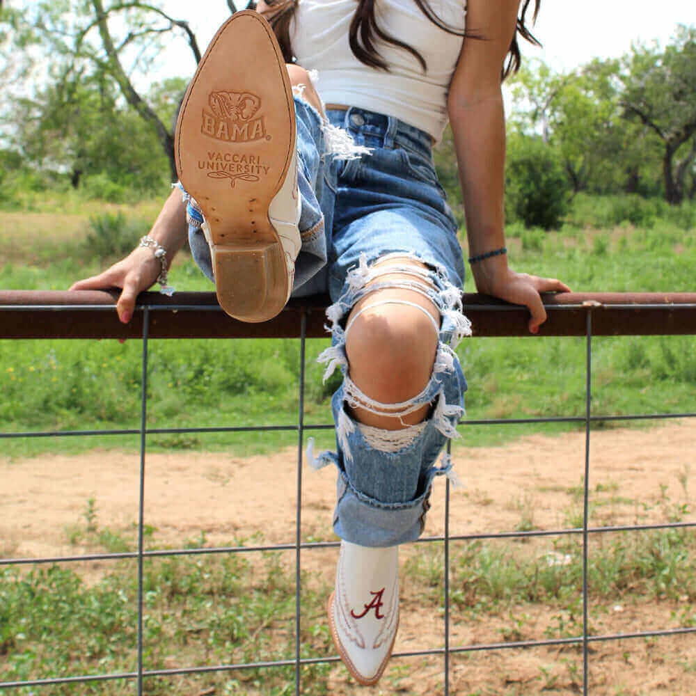Women's University of Alabama White Cowgirl Booties Natlaie by Vaccari University