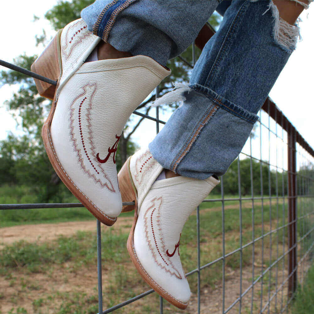 Women's University of Alabama White Cowgirl Booties Natlaie by Vaccari University