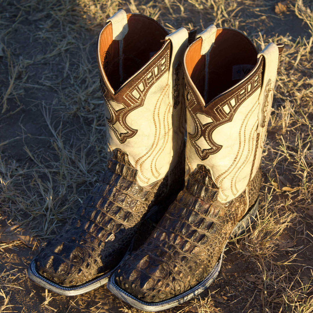 Mens Natural American Alligator Headcut Square Toe Cowboy Boots by Vaccari