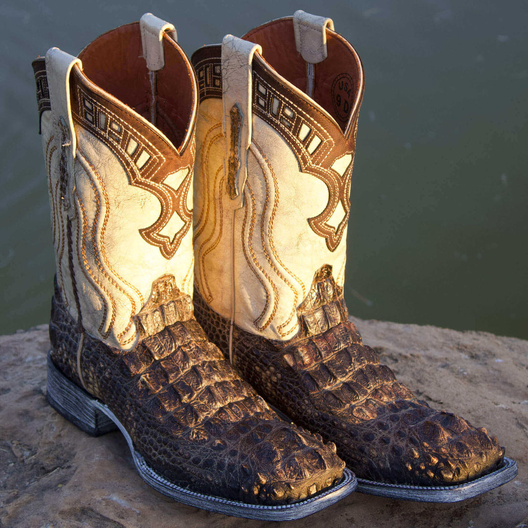 Mens Natural American Alligator Headcut Square Toe Cowboy Boots by Vaccari