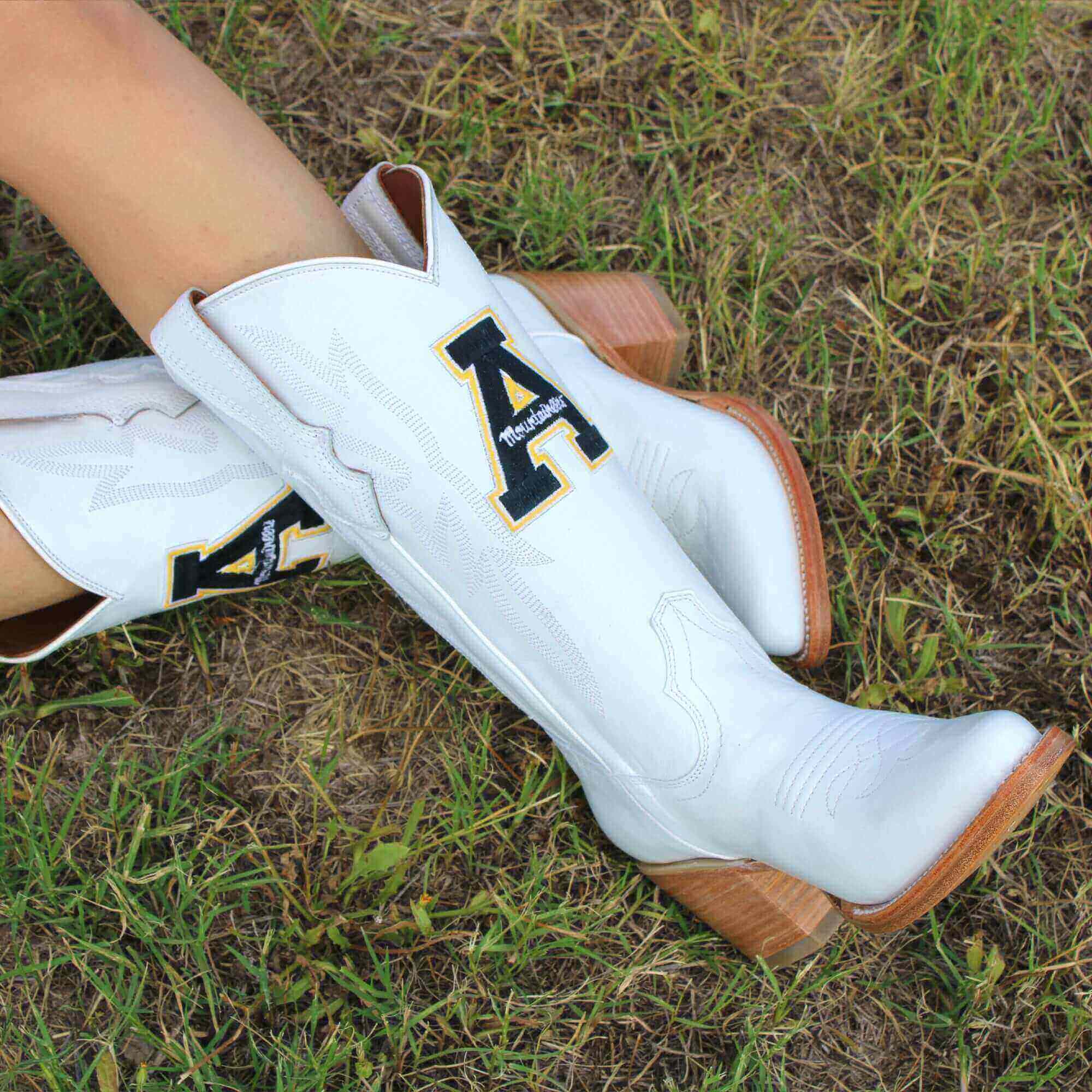 Women's App State University All White Pointed Toe Cowgirl Boots Leighton Vaccari University