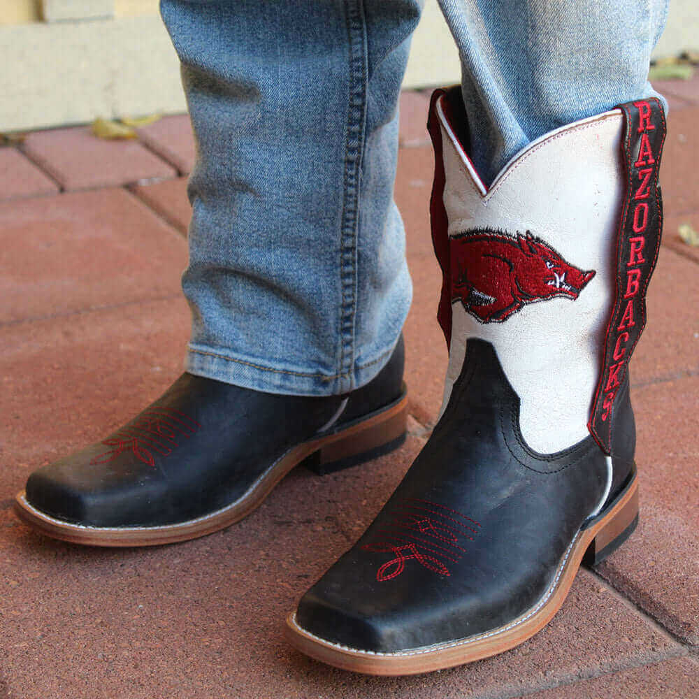 Kid's University of Arkansas White and Black Cowboy Boots by Vaccari University