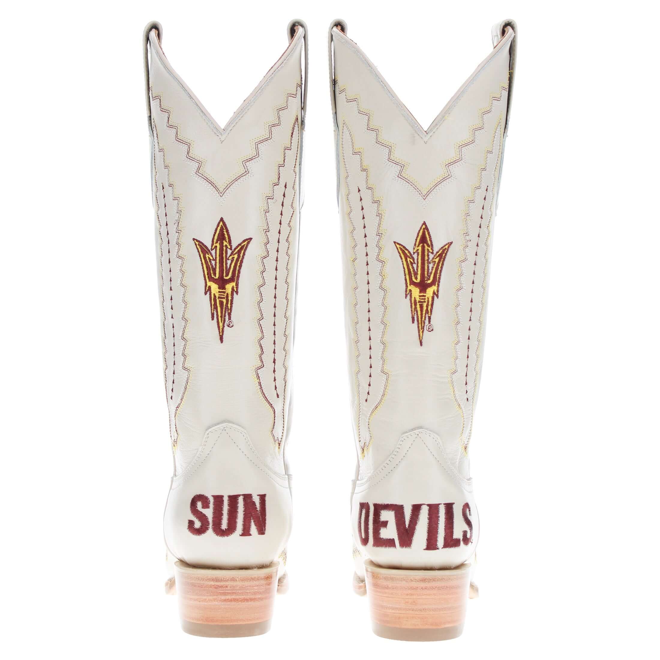 Women's Arizona State University Cowgirl Boots Bone Leather Snip Toe Boots by Vaccari
