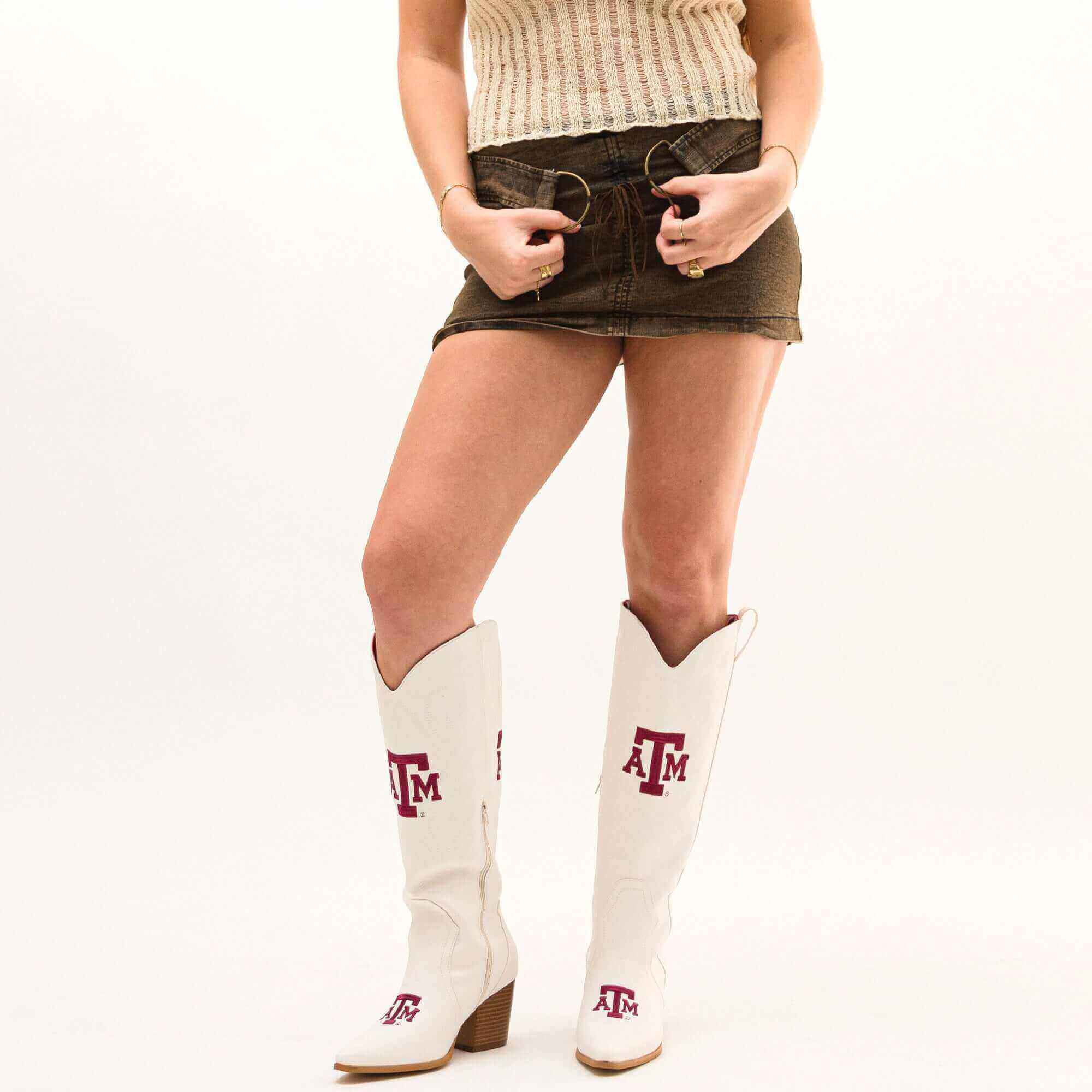 Women's Texas A&M Tall White Cowgirl Boots Blair V by Vaccari