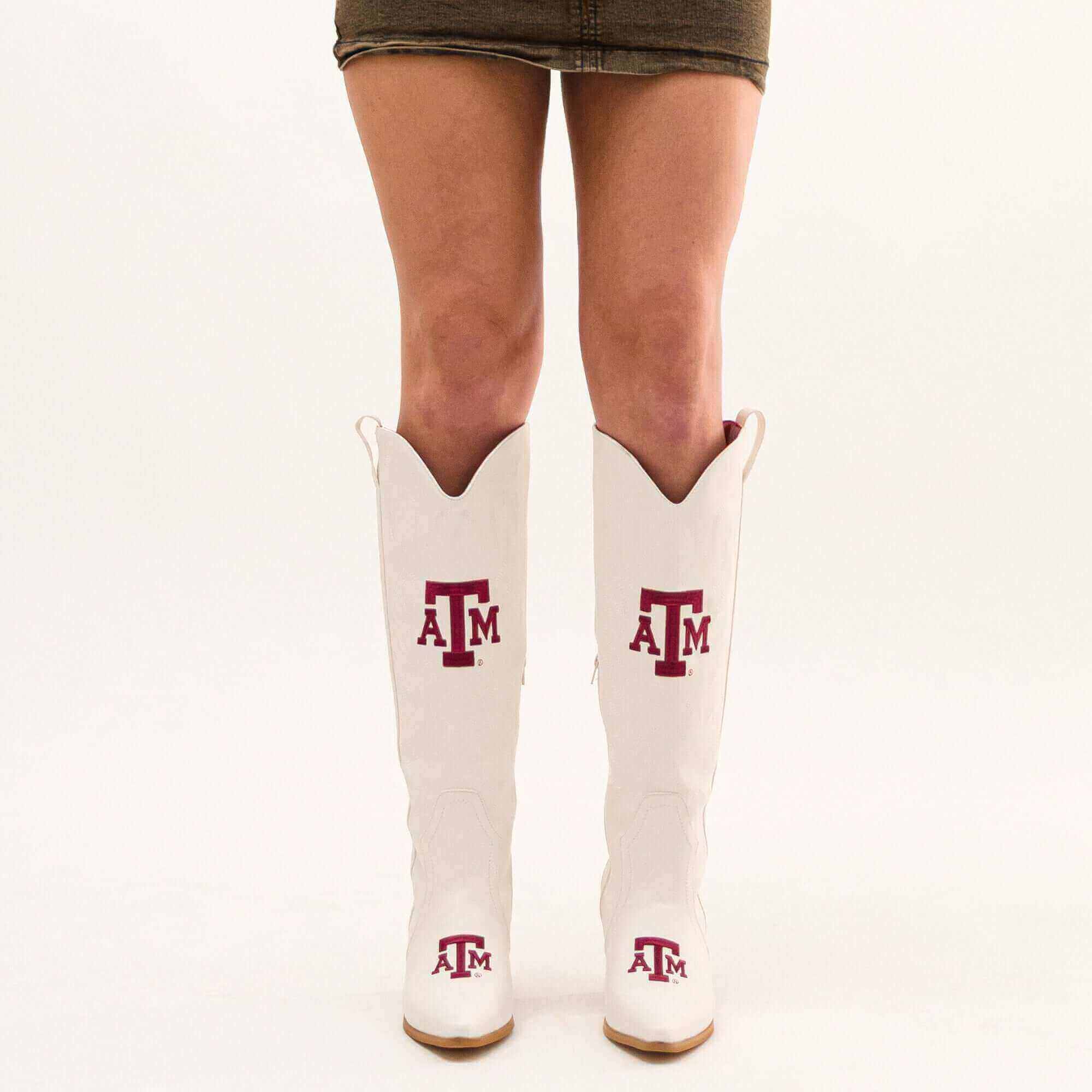 Women's Texas A&M Tall White Cowgirl Boots Blair V by Vaccari