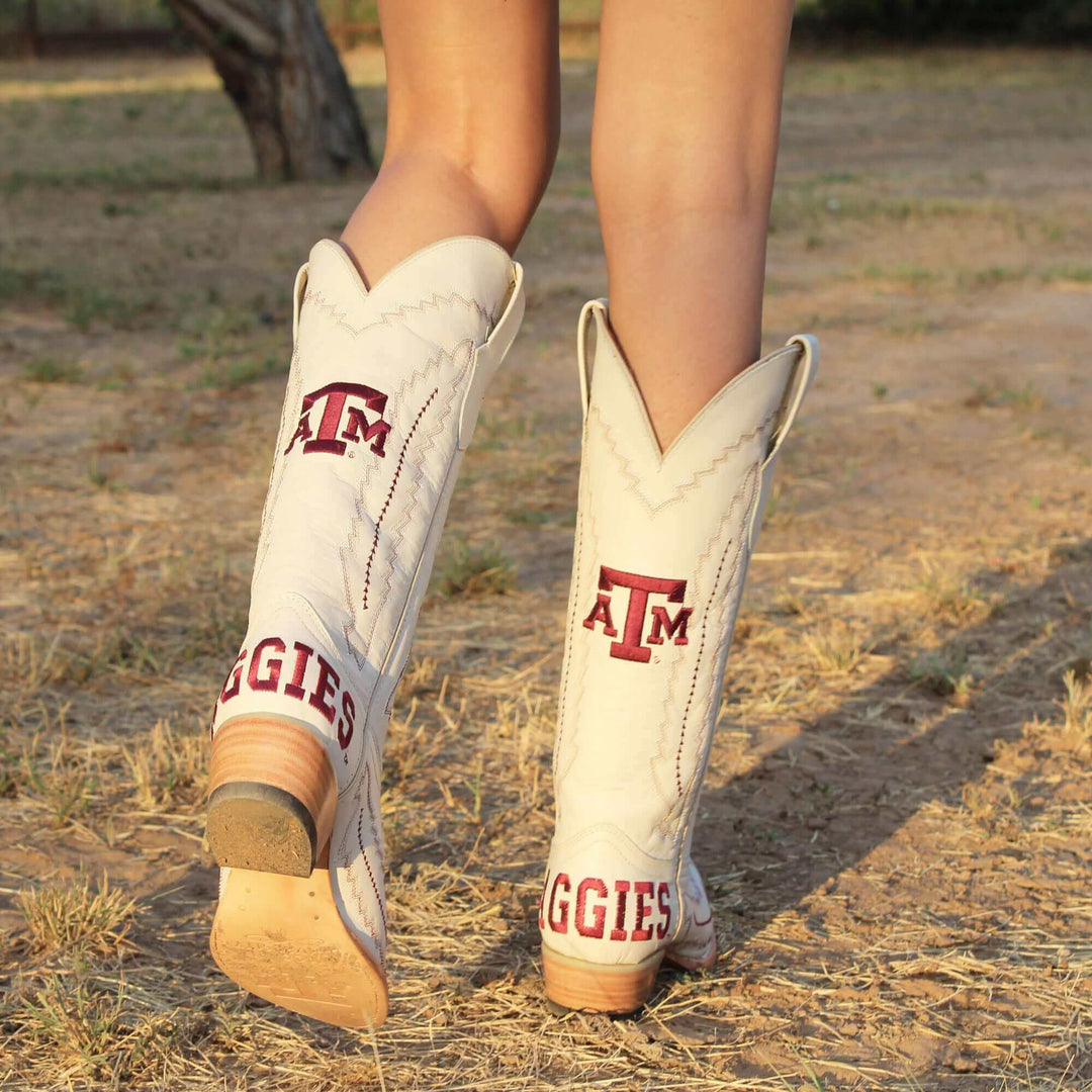 Women's Texas A&M Aggies Cowgirl Boots | TAMU White Snip Toe Boots | Officially Licensed | Naomi