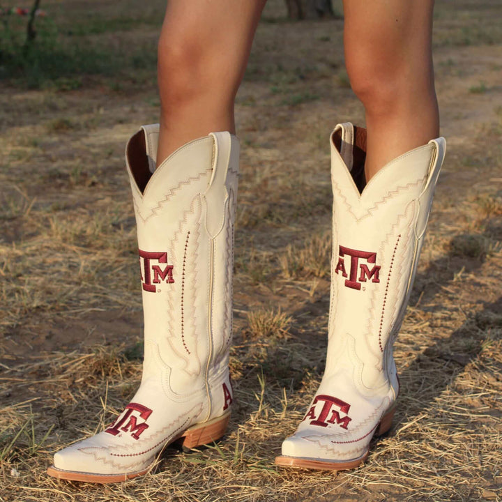 Women's Texas A&M Aggies Cowgirl Boots | TAMU White Snip Toe Boots | Officially Licensed | Naomi